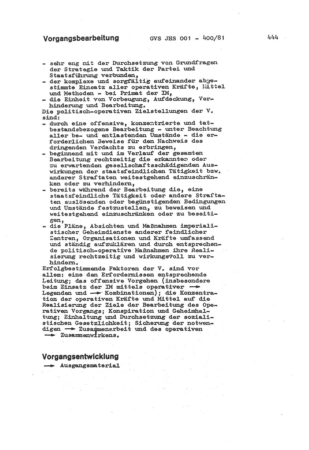 Wörterbuch der politisch-operativen Arbeit, Ministerium für Staatssicherheit (MfS) [Deutsche Demokratische Republik (DDR)], Juristische Hochschule (JHS), Geheime Verschlußsache (GVS) o001-400/81, Potsdam 1985, Blatt 444 (Wb. pol.-op. Arb. MfS DDR JHS GVS o001-400/81 1985, Bl. 444)