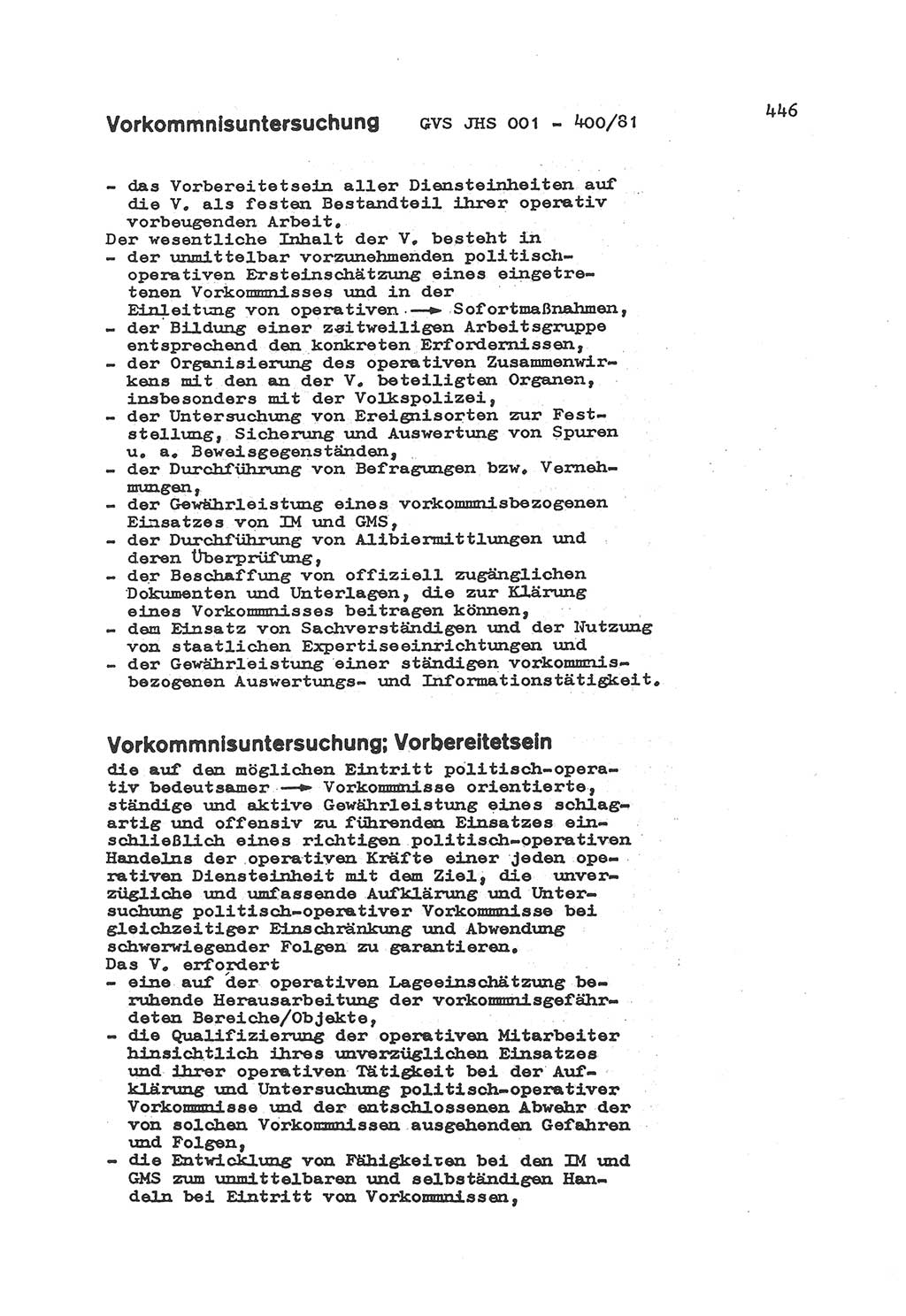 Wörterbuch der politisch-operativen Arbeit, Ministerium für Staatssicherheit (MfS) [Deutsche Demokratische Republik (DDR)], Juristische Hochschule (JHS), Geheime Verschlußsache (GVS) o001-400/81, Potsdam 1985, Blatt 446 (Wb. pol.-op. Arb. MfS DDR JHS GVS o001-400/81 1985, Bl. 446)