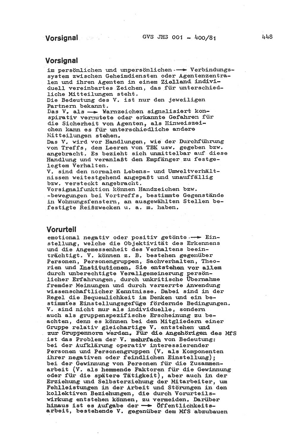 Wörterbuch der politisch-operativen Arbeit, Ministerium für Staatssicherheit (MfS) [Deutsche Demokratische Republik (DDR)], Juristische Hochschule (JHS), Geheime Verschlußsache (GVS) o001-400/81, Potsdam 1985, Blatt 448 (Wb. pol.-op. Arb. MfS DDR JHS GVS o001-400/81 1985, Bl. 448)