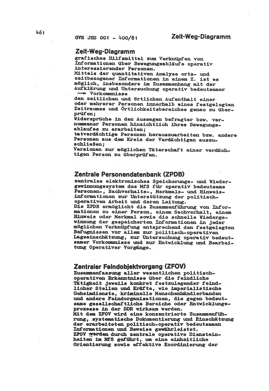 Wörterbuch der politisch-operativen Arbeit, Ministerium für Staatssicherheit (MfS) [Deutsche Demokratische Republik (DDR)], Juristische Hochschule (JHS), Geheime Verschlußsache (GVS) o001-400/81, Potsdam 1985, Blatt 461 (Wb. pol.-op. Arb. MfS DDR JHS GVS o001-400/81 1985, Bl. 461)
