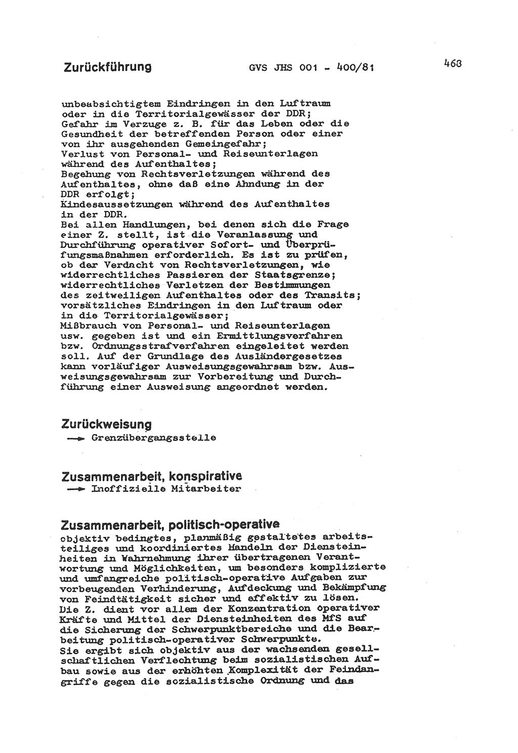 Wörterbuch der politisch-operativen Arbeit, Ministerium für Staatssicherheit (MfS) [Deutsche Demokratische Republik (DDR)], Juristische Hochschule (JHS), Geheime Verschlußsache (GVS) o001-400/81, Potsdam 1985, Blatt 468 (Wb. pol.-op. Arb. MfS DDR JHS GVS o001-400/81 1985, Bl. 468)