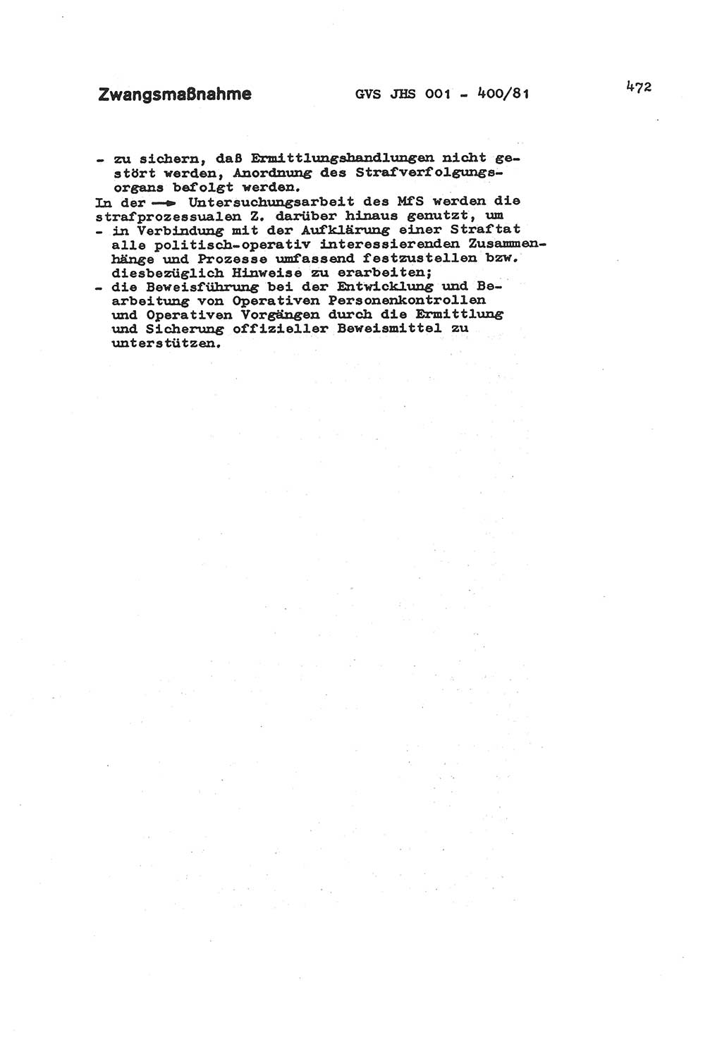 Wörterbuch der politisch-operativen Arbeit, Ministerium für Staatssicherheit (MfS) [Deutsche Demokratische Republik (DDR)], Juristische Hochschule (JHS), Geheime Verschlußsache (GVS) o001-400/81, Potsdam 1985, Blatt 472 (Wb. pol.-op. Arb. MfS DDR JHS GVS o001-400/81 1985, Bl. 472)