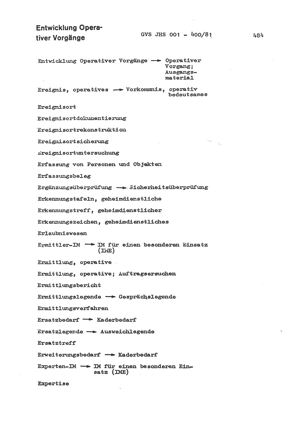 Wörterbuch der politisch-operativen Arbeit, Ministerium für Staatssicherheit (MfS) [Deutsche Demokratische Republik (DDR)], Juristische Hochschule (JHS), Geheime Verschlußsache (GVS) o001-400/81, Potsdam 1985, Blatt 484 (Wb. pol.-op. Arb. MfS DDR JHS GVS o001-400/81 1985, Bl. 484)