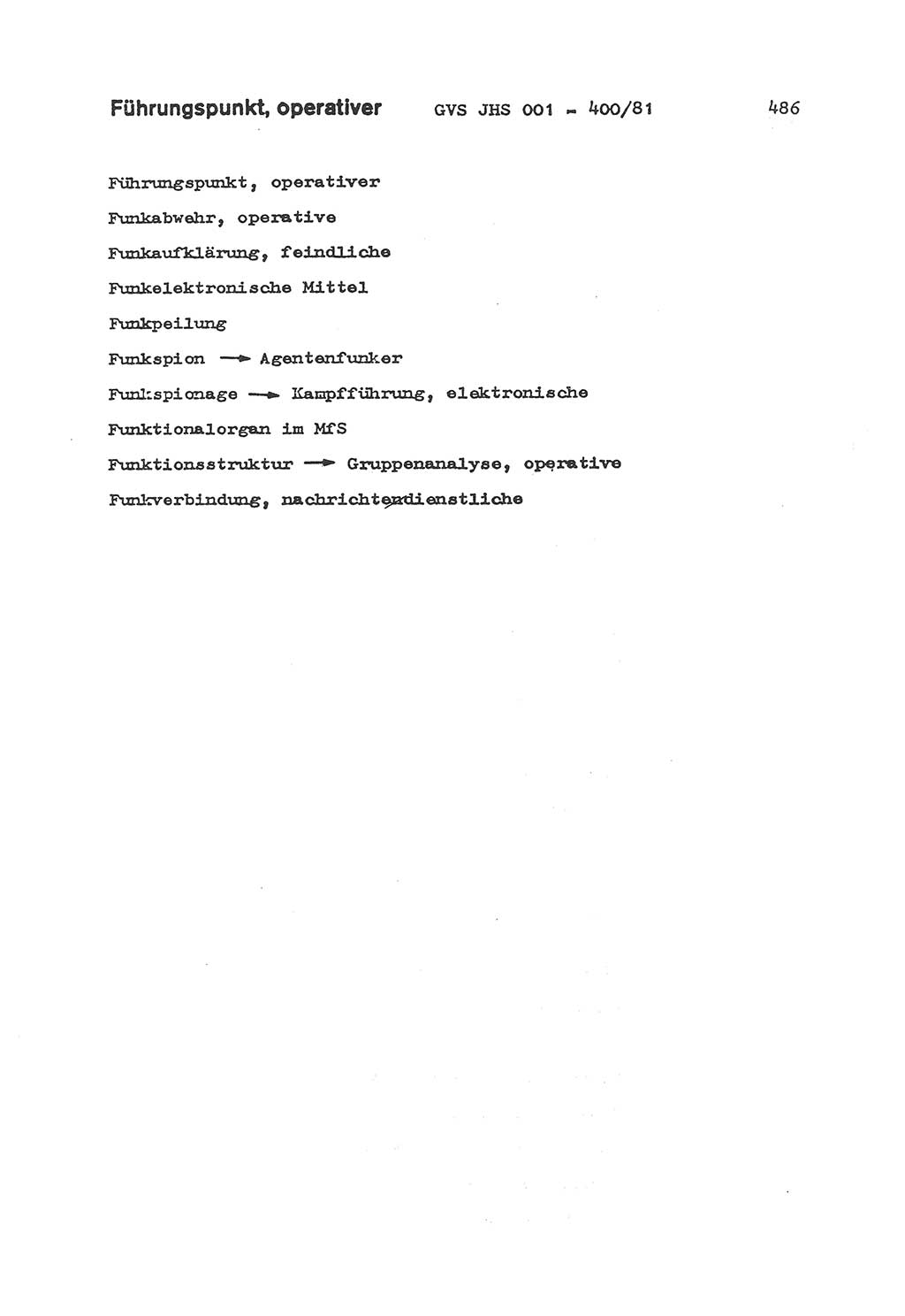 Wörterbuch der politisch-operativen Arbeit, Ministerium für Staatssicherheit (MfS) [Deutsche Demokratische Republik (DDR)], Juristische Hochschule (JHS), Geheime Verschlußsache (GVS) o001-400/81, Potsdam 1985, Blatt 486 (Wb. pol.-op. Arb. MfS DDR JHS GVS o001-400/81 1985, Bl. 486)