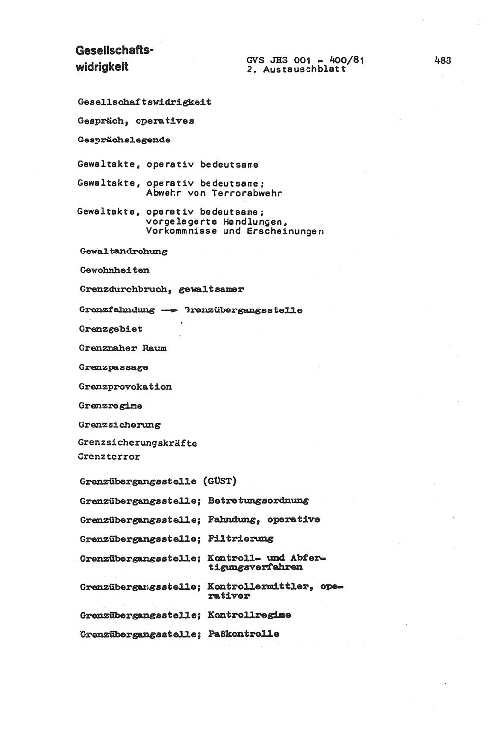 Wörterbuch der politisch-operativen Arbeit, Ministerium für Staatssicherheit (MfS) [Deutsche Demokratische Republik (DDR)], Juristische Hochschule (JHS), Geheime Verschlußsache (GVS) o001-400/81, Potsdam 1985, Blatt 488 (Wb. pol.-op. Arb. MfS DDR JHS GVS o001-400/81 1985, Bl. 488)