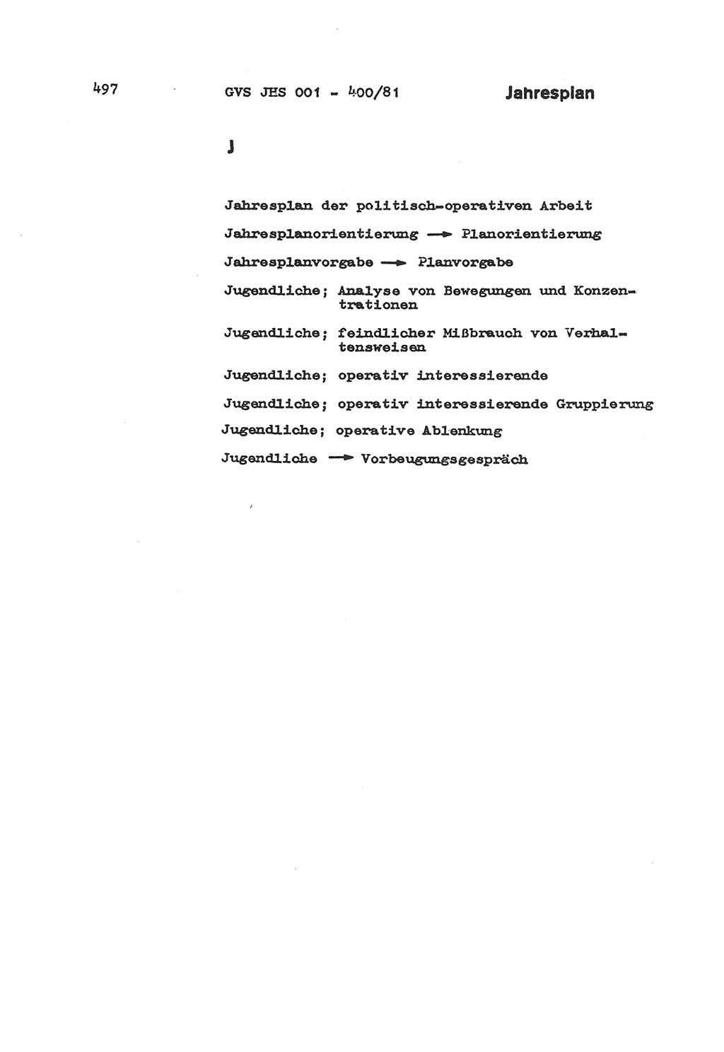 Wörterbuch der politisch-operativen Arbeit, Ministerium für Staatssicherheit (MfS) [Deutsche Demokratische Republik (DDR)], Juristische Hochschule (JHS), Geheime Verschlußsache (GVS) o001-400/81, Potsdam 1985, Blatt 497 (Wb. pol.-op. Arb. MfS DDR JHS GVS o001-400/81 1985, Bl. 497)