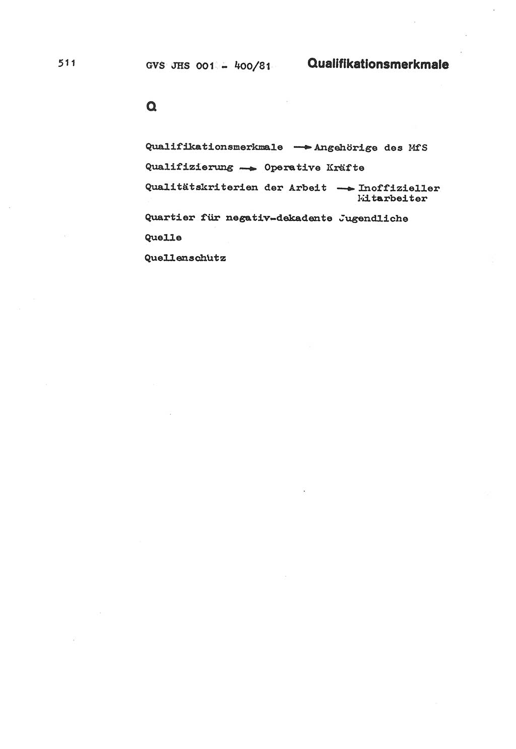 Wörterbuch der politisch-operativen Arbeit, Ministerium für Staatssicherheit (MfS) [Deutsche Demokratische Republik (DDR)], Juristische Hochschule (JHS), Geheime Verschlußsache (GVS) o001-400/81, Potsdam 1985, Blatt 511 (Wb. pol.-op. Arb. MfS DDR JHS GVS o001-400/81 1985, Bl. 511)