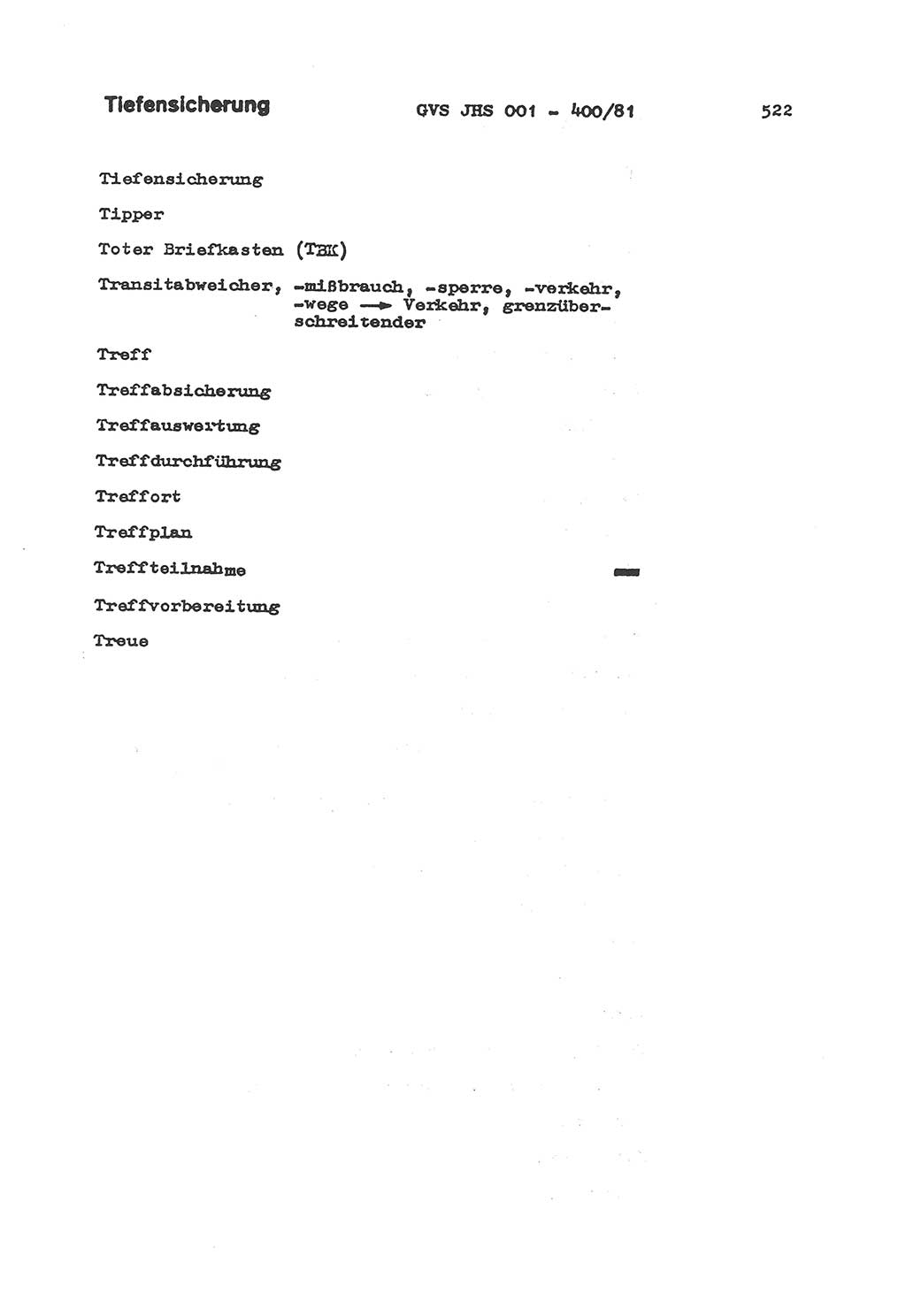 Wörterbuch der politisch-operativen Arbeit, Ministerium für Staatssicherheit (MfS) [Deutsche Demokratische Republik (DDR)], Juristische Hochschule (JHS), Geheime Verschlußsache (GVS) o001-400/81, Potsdam 1985, Blatt 522 (Wb. pol.-op. Arb. MfS DDR JHS GVS o001-400/81 1985, Bl. 522)