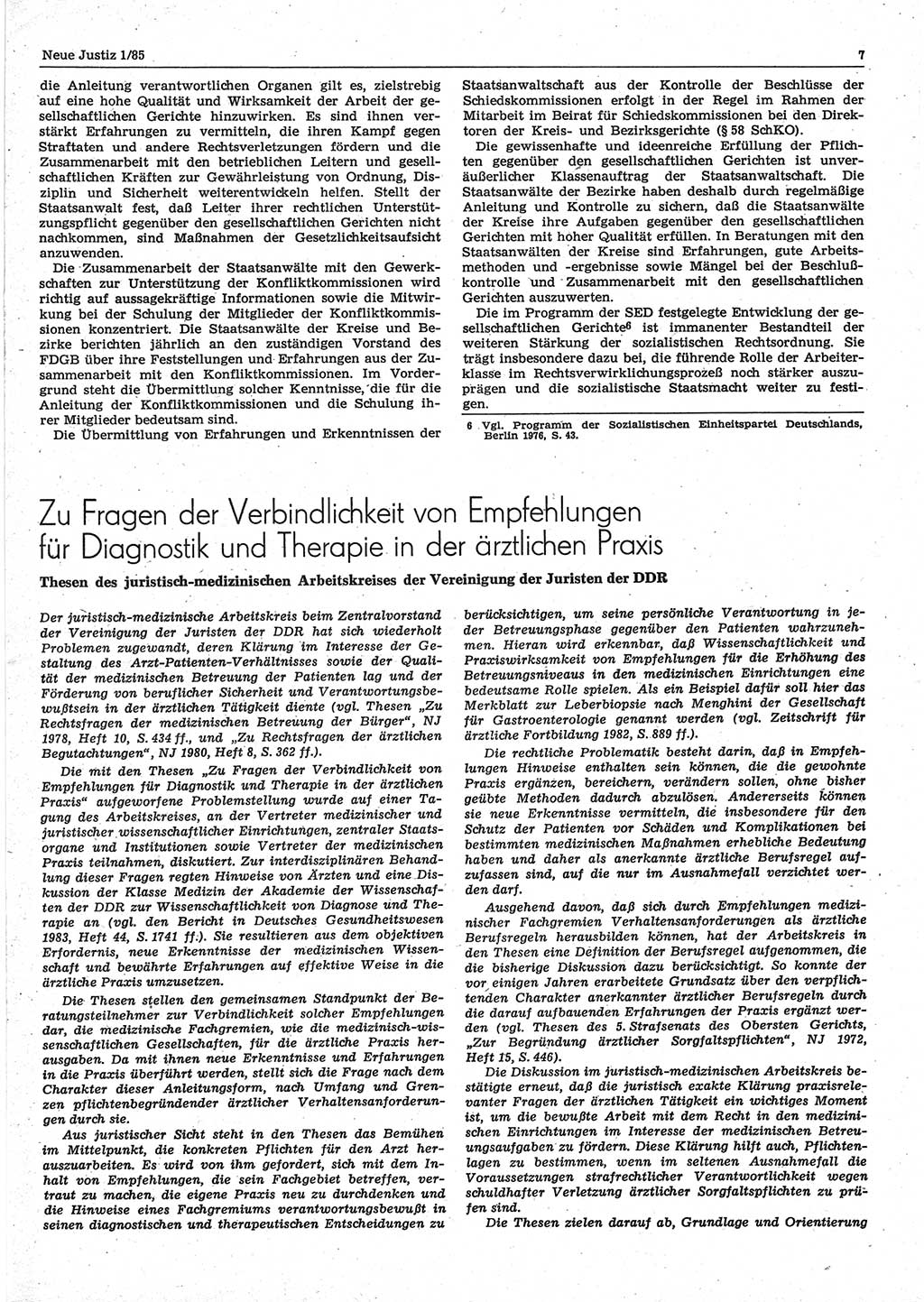 Neue Justiz (NJ), Zeitschrift für sozialistisches Recht und Gesetzlichkeit [Deutsche Demokratische Republik (DDR)], 39. Jahrgang 1985, Seite 7 (NJ DDR 1985, S. 7)