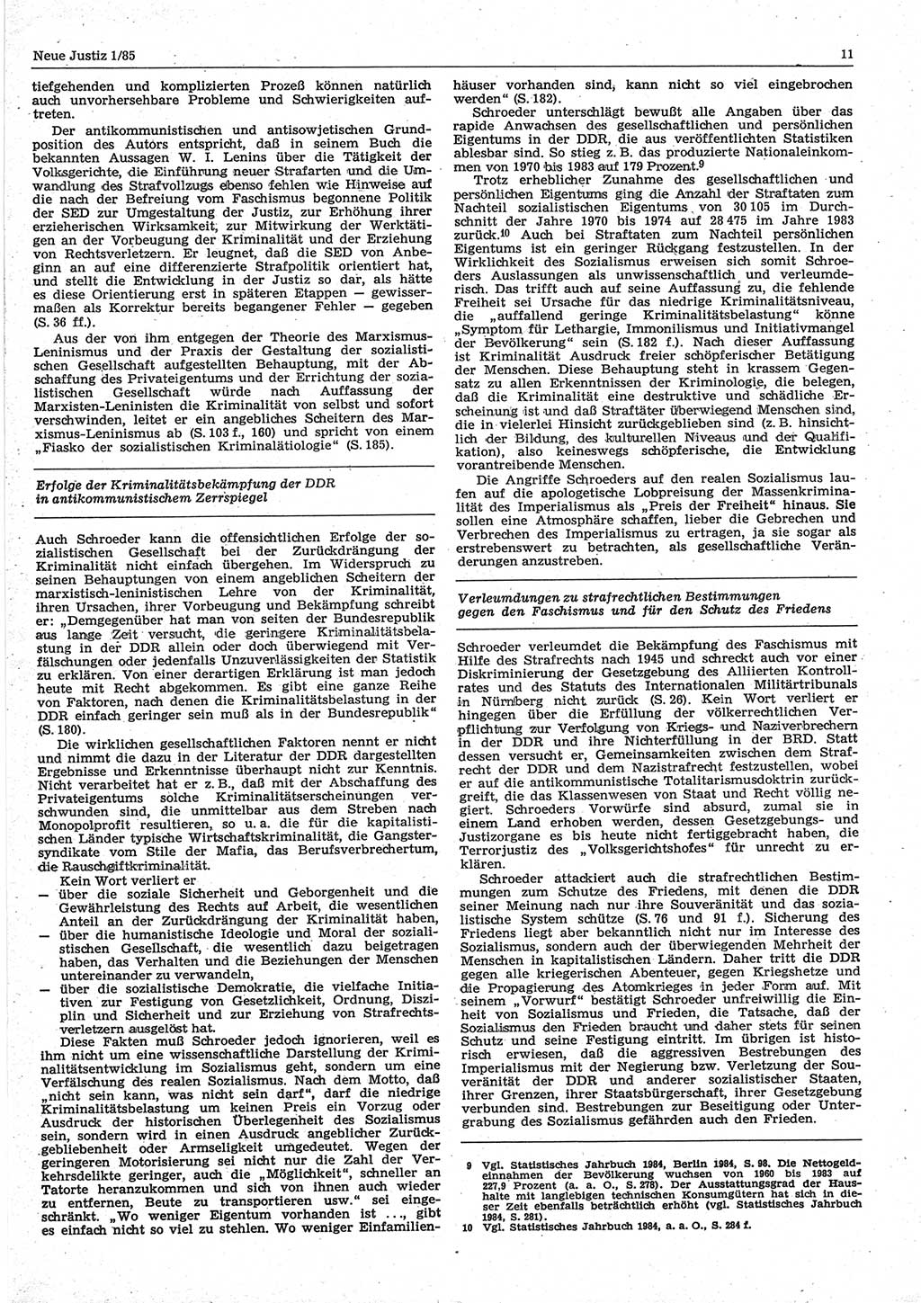 Neue Justiz (NJ), Zeitschrift für sozialistisches Recht und Gesetzlichkeit [Deutsche Demokratische Republik (DDR)], 39. Jahrgang 1985, Seite 11 (NJ DDR 1985, S. 11)