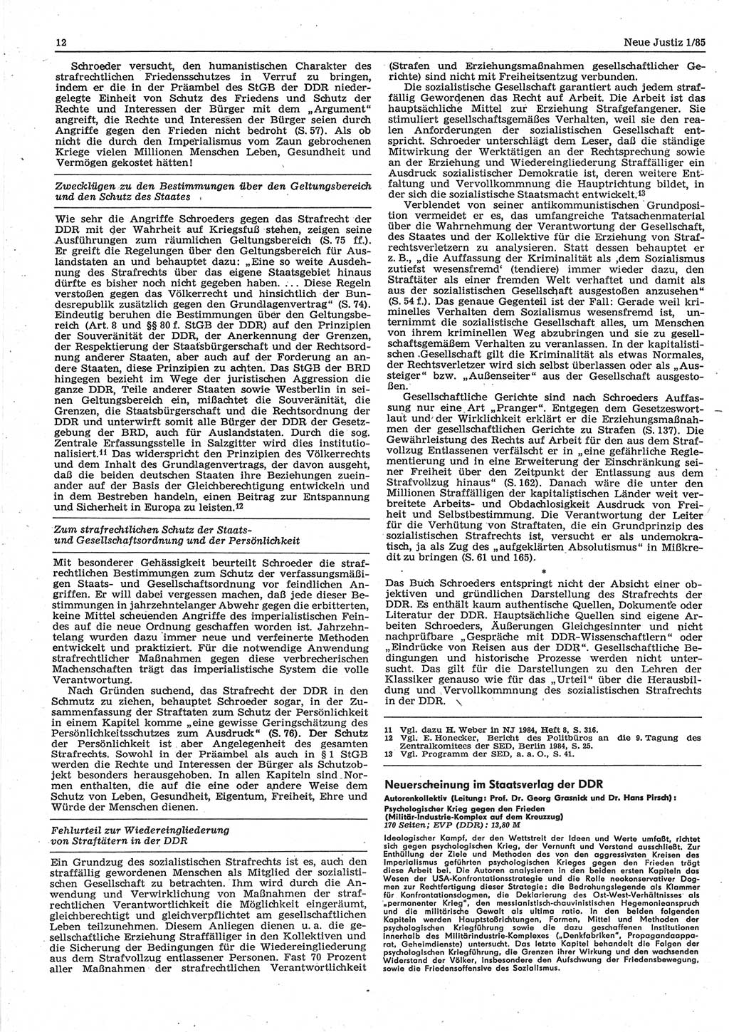 Neue Justiz (NJ), Zeitschrift für sozialistisches Recht und Gesetzlichkeit [Deutsche Demokratische Republik (DDR)], 39. Jahrgang 1985, Seite 12 (NJ DDR 1985, S. 12)