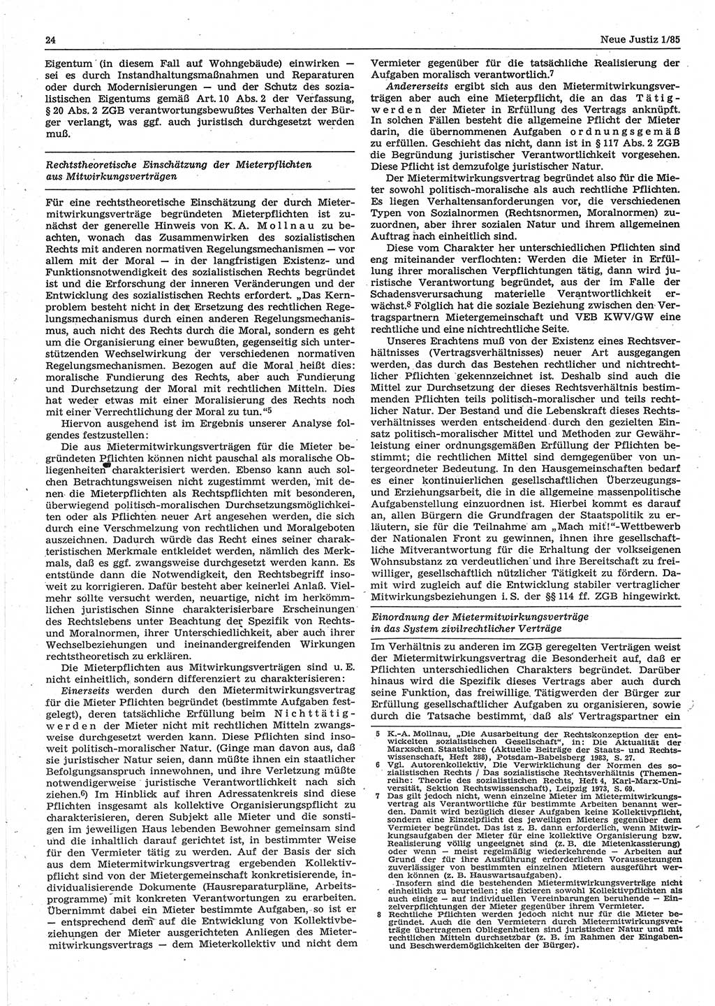 Neue Justiz (NJ), Zeitschrift für sozialistisches Recht und Gesetzlichkeit [Deutsche Demokratische Republik (DDR)], 39. Jahrgang 1985, Seite 24 (NJ DDR 1985, S. 24)