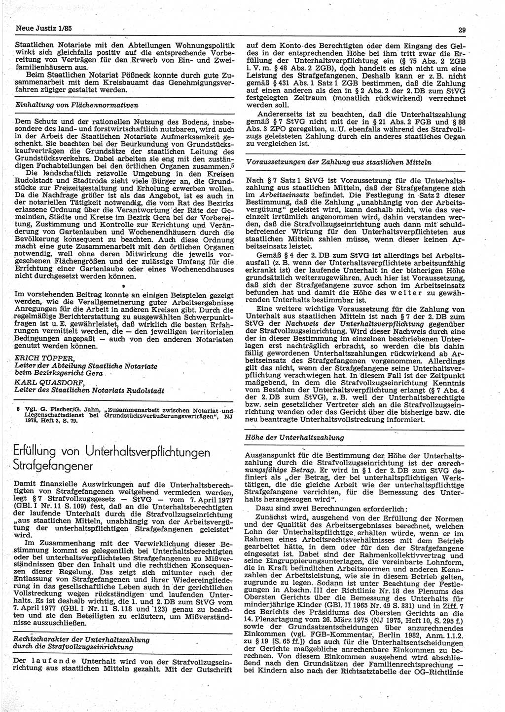 Neue Justiz (NJ), Zeitschrift für sozialistisches Recht und Gesetzlichkeit [Deutsche Demokratische Republik (DDR)], 39. Jahrgang 1985, Seite 29 (NJ DDR 1985, S. 29)