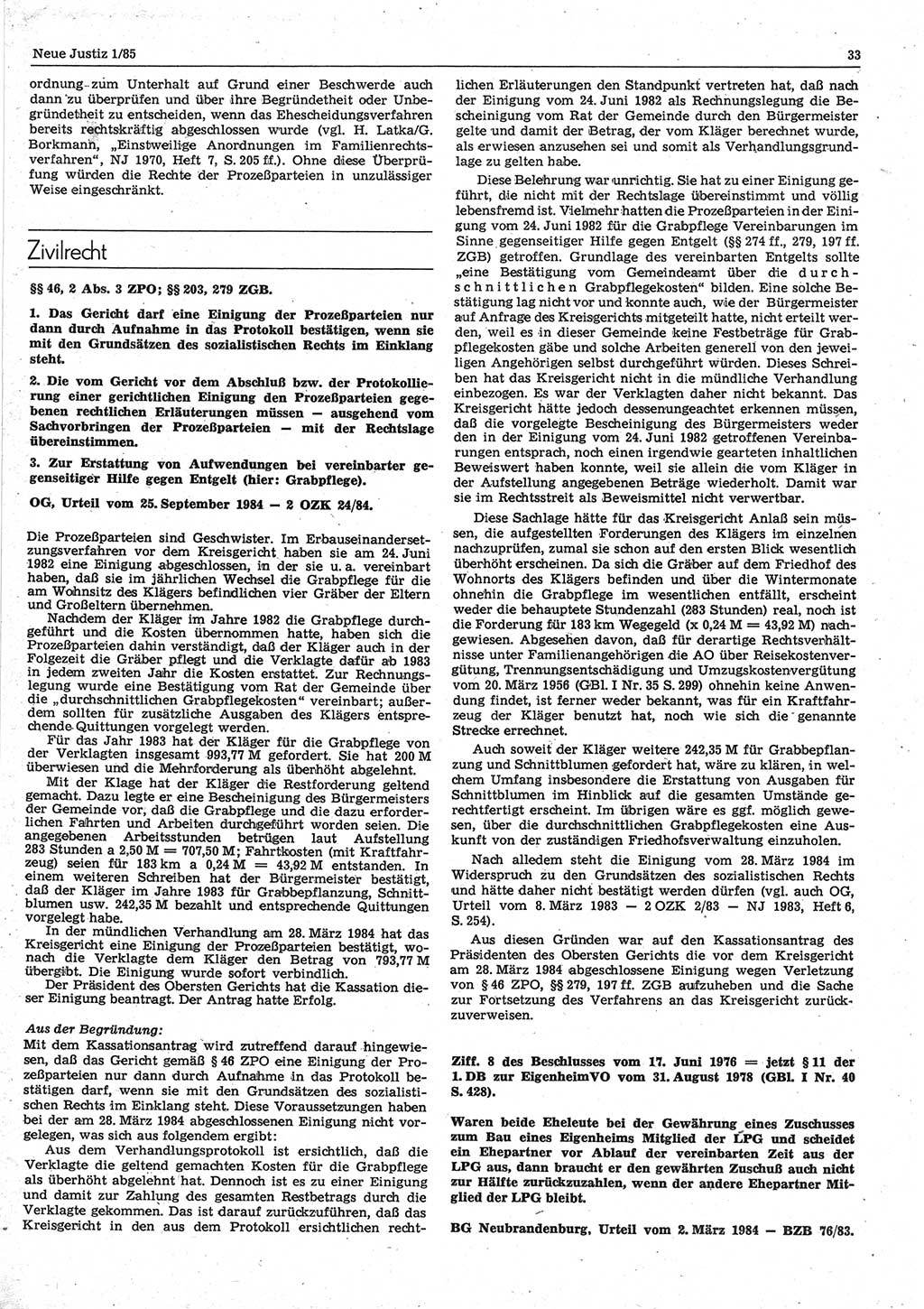 Neue Justiz (NJ), Zeitschrift für sozialistisches Recht und Gesetzlichkeit [Deutsche Demokratische Republik (DDR)], 39. Jahrgang 1985, Seite 33 (NJ DDR 1985, S. 33)