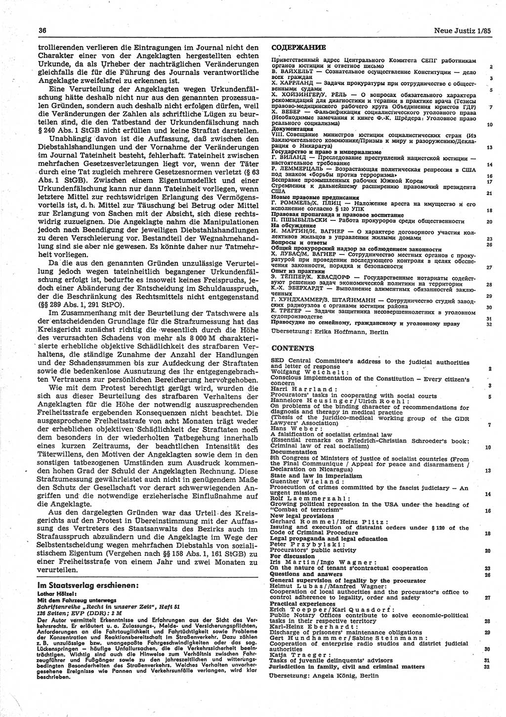 Neue Justiz (NJ), Zeitschrift für sozialistisches Recht und Gesetzlichkeit [Deutsche Demokratische Republik (DDR)], 39. Jahrgang 1985, Seite 36 (NJ DDR 1985, S. 36)