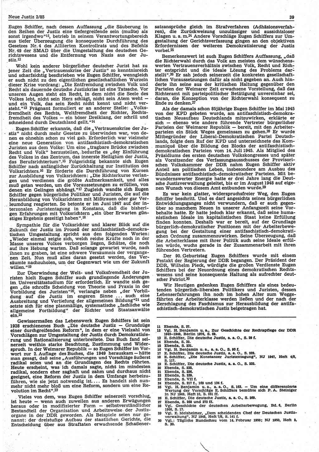 Neue Justiz (NJ), Zeitschrift für sozialistisches Recht und Gesetzlichkeit [Deutsche Demokratische Republik (DDR)], 39. Jahrgang 1985, Seite 39 (NJ DDR 1985, S. 39)