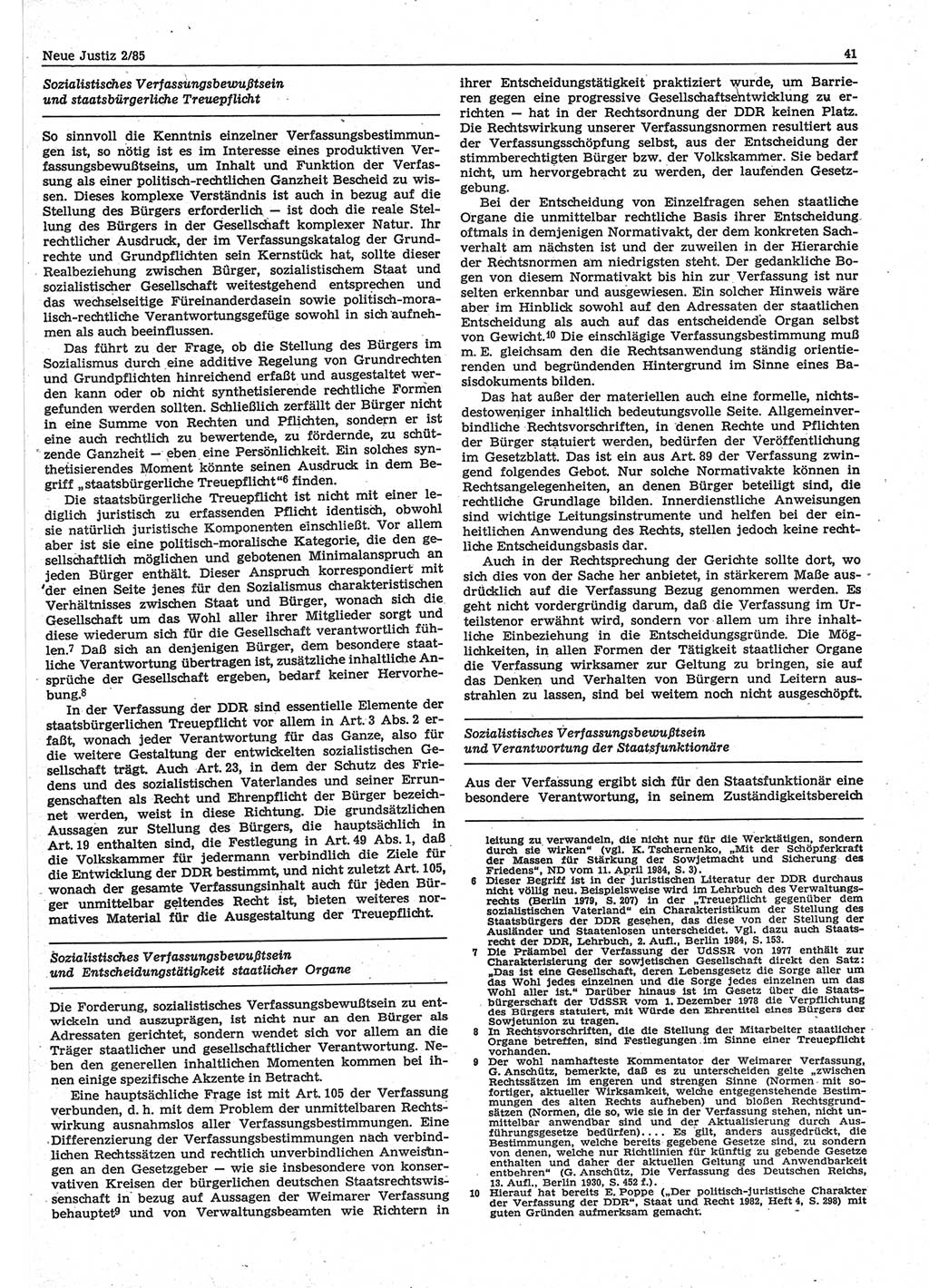 Neue Justiz (NJ), Zeitschrift für sozialistisches Recht und Gesetzlichkeit [Deutsche Demokratische Republik (DDR)], 39. Jahrgang 1985, Seite 41 (NJ DDR 1985, S. 41)