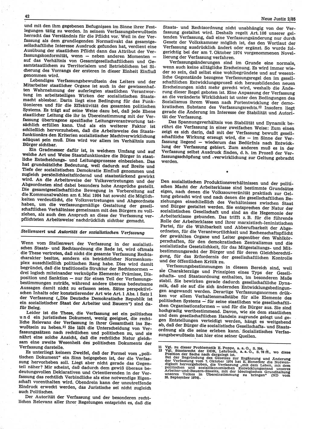 Neue Justiz (NJ), Zeitschrift für sozialistisches Recht und Gesetzlichkeit [Deutsche Demokratische Republik (DDR)], 39. Jahrgang 1985, Seite 42 (NJ DDR 1985, S. 42)