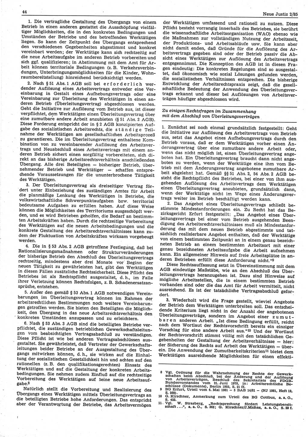 Neue Justiz (NJ), Zeitschrift für sozialistisches Recht und Gesetzlichkeit [Deutsche Demokratische Republik (DDR)], 39. Jahrgang 1985, Seite 44 (NJ DDR 1985, S. 44)