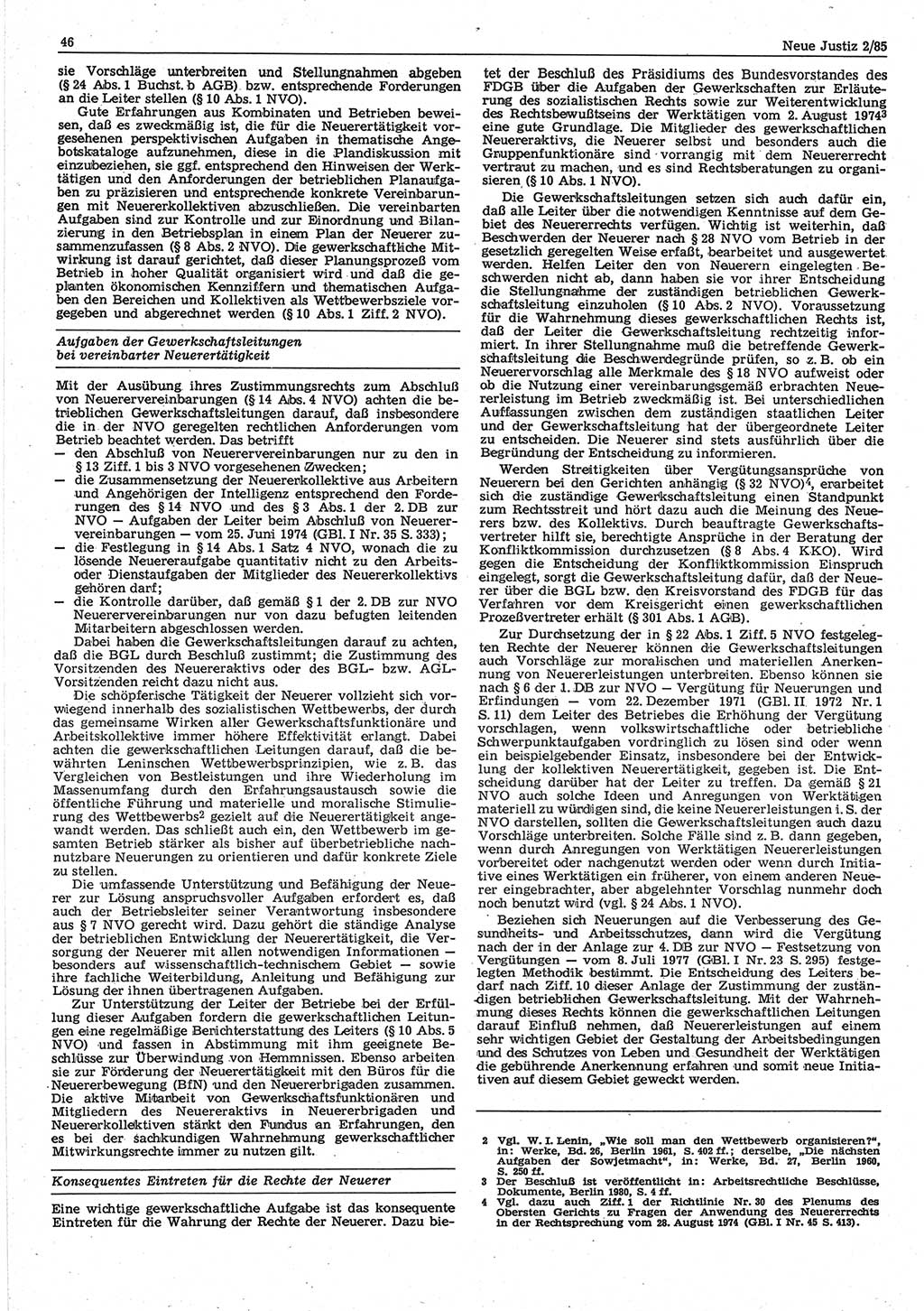 Neue Justiz (NJ), Zeitschrift für sozialistisches Recht und Gesetzlichkeit [Deutsche Demokratische Republik (DDR)], 39. Jahrgang 1985, Seite 46 (NJ DDR 1985, S. 46)