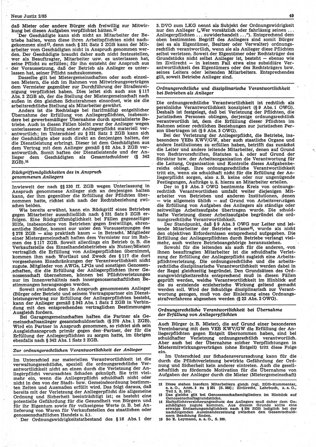 Neue Justiz (NJ), Zeitschrift für sozialistisches Recht und Gesetzlichkeit [Deutsche Demokratische Republik (DDR)], 39. Jahrgang 1985, Seite 49 (NJ DDR 1985, S. 49)