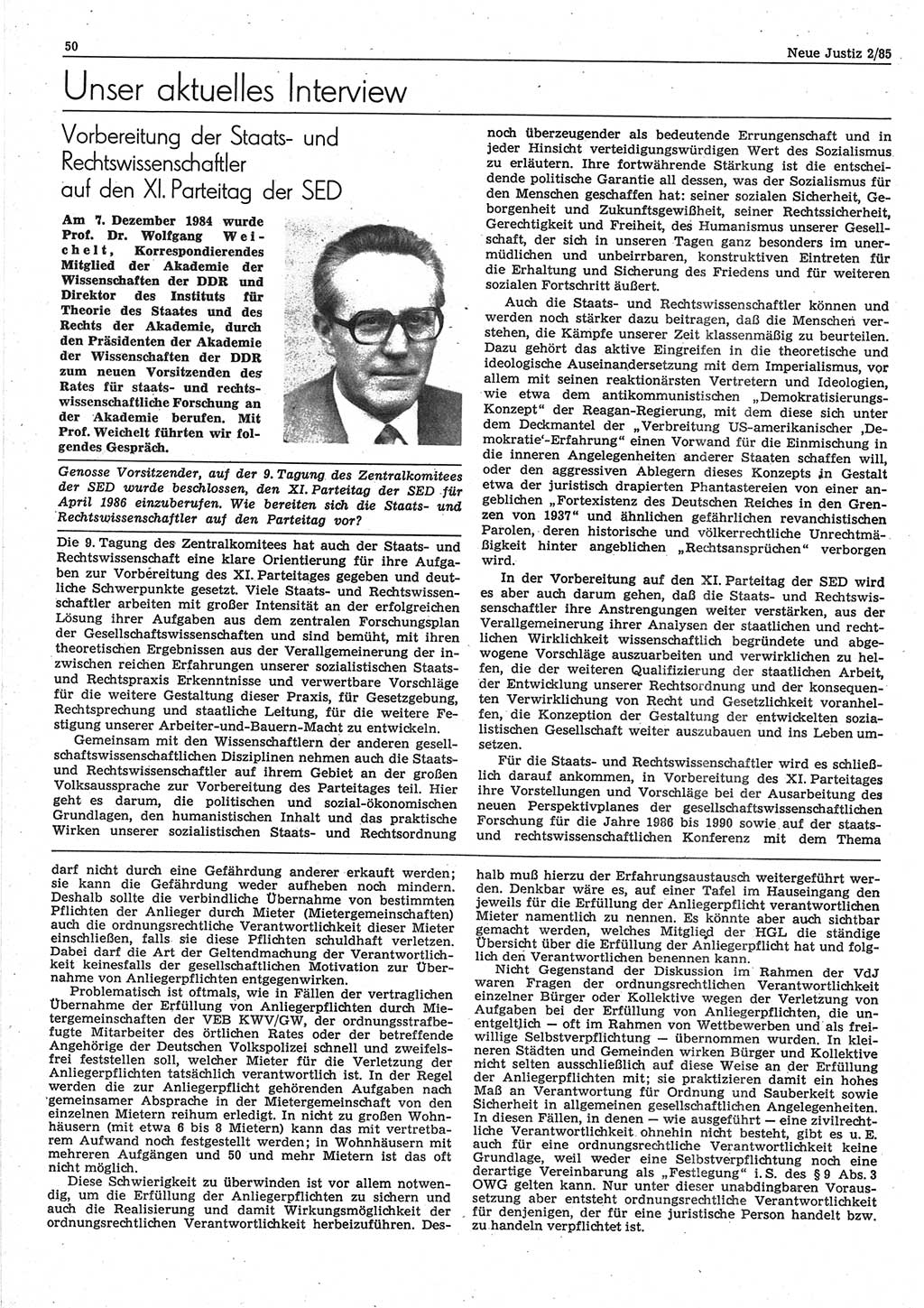 Neue Justiz (NJ), Zeitschrift für sozialistisches Recht und Gesetzlichkeit [Deutsche Demokratische Republik (DDR)], 39. Jahrgang 1985, Seite 50 (NJ DDR 1985, S. 50)