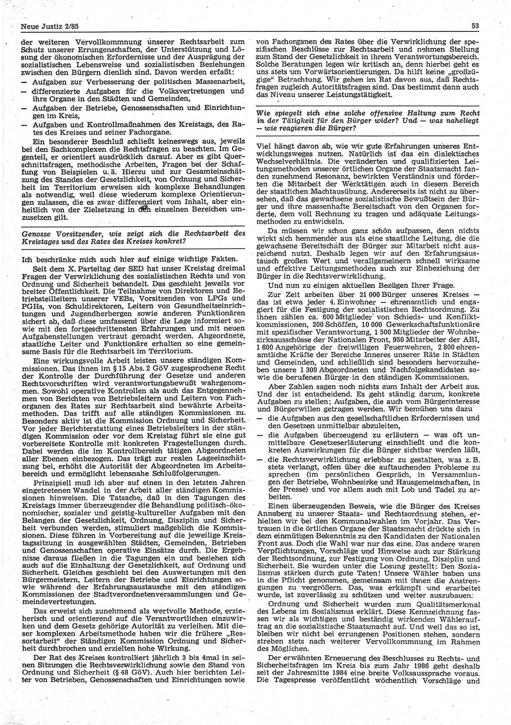 Neue Justiz (NJ), Zeitschrift für sozialistisches Recht und Gesetzlichkeit [Deutsche Demokratische Republik (DDR)], 39. Jahrgang 1985, Seite 53 (NJ DDR 1985, S. 53)