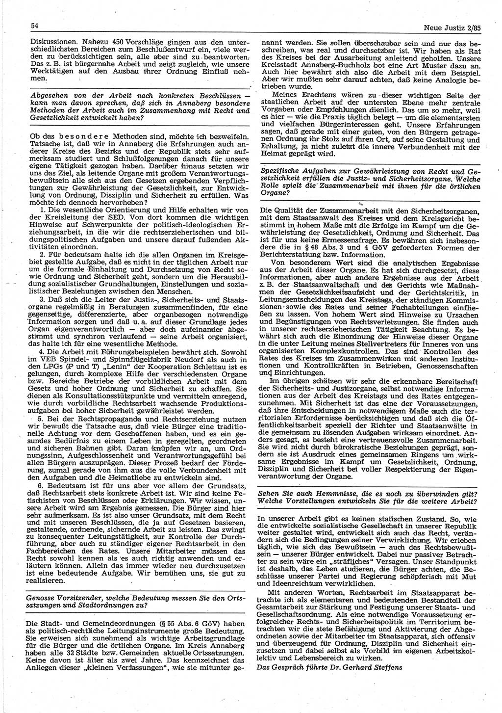 Neue Justiz (NJ), Zeitschrift für sozialistisches Recht und Gesetzlichkeit [Deutsche Demokratische Republik (DDR)], 39. Jahrgang 1985, Seite 54 (NJ DDR 1985, S. 54)
