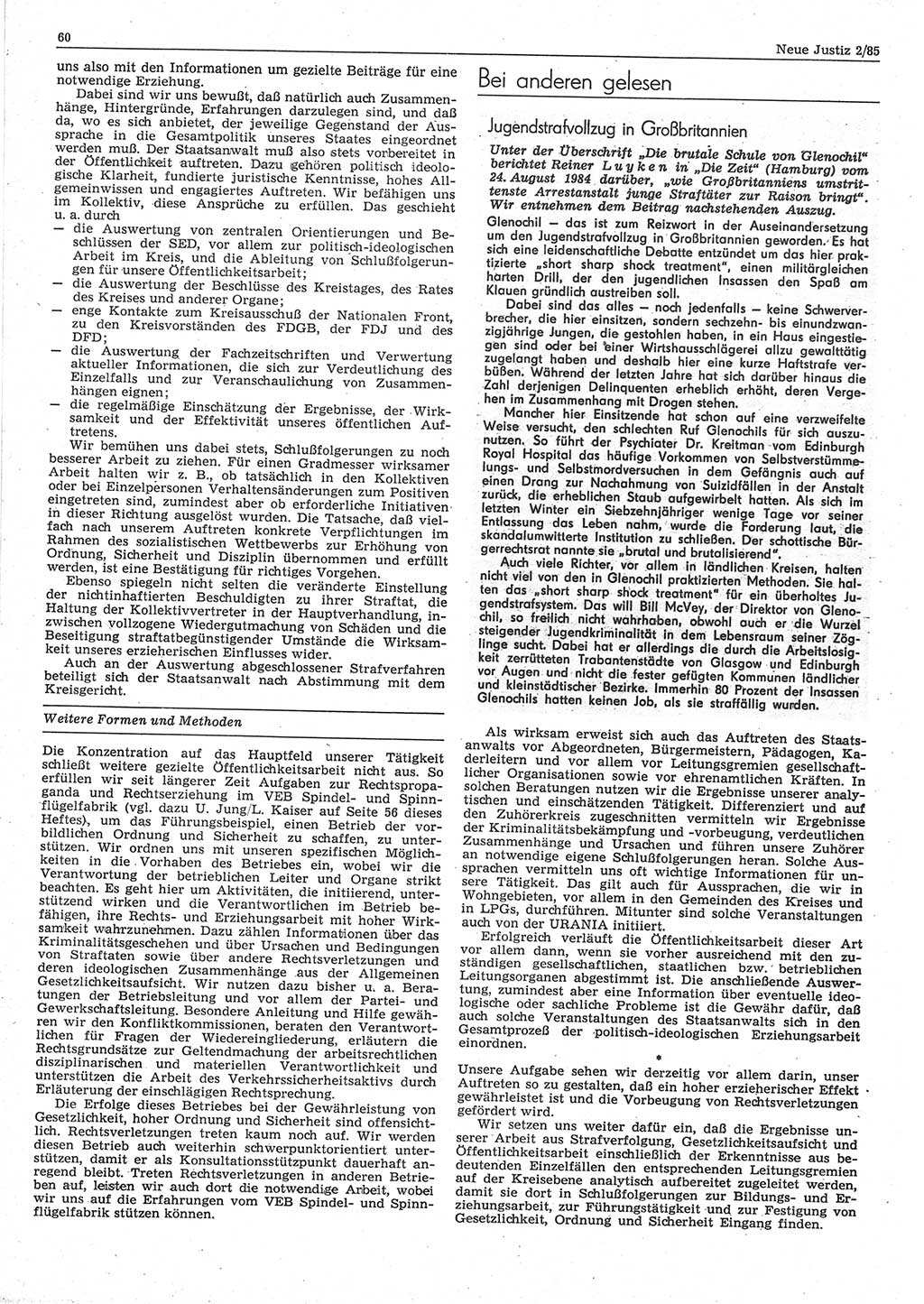 Neue Justiz (NJ), Zeitschrift für sozialistisches Recht und Gesetzlichkeit [Deutsche Demokratische Republik (DDR)], 39. Jahrgang 1985, Seite 60 (NJ DDR 1985, S. 60)