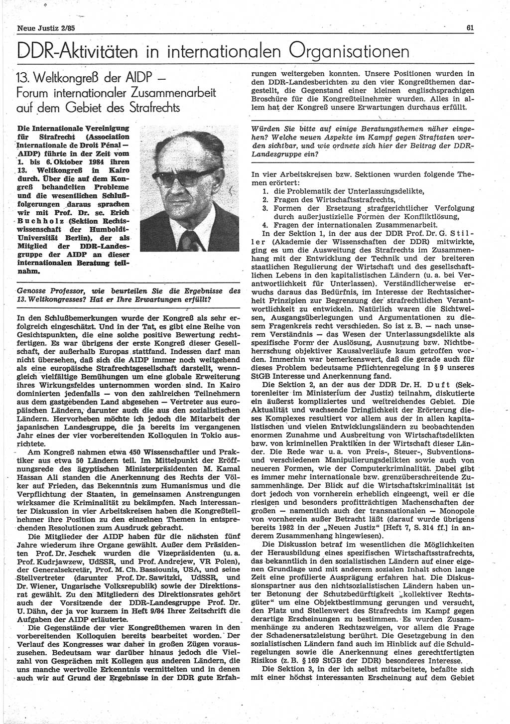 Neue Justiz (NJ), Zeitschrift für sozialistisches Recht und Gesetzlichkeit [Deutsche Demokratische Republik (DDR)], 39. Jahrgang 1985, Seite 61 (NJ DDR 1985, S. 61)