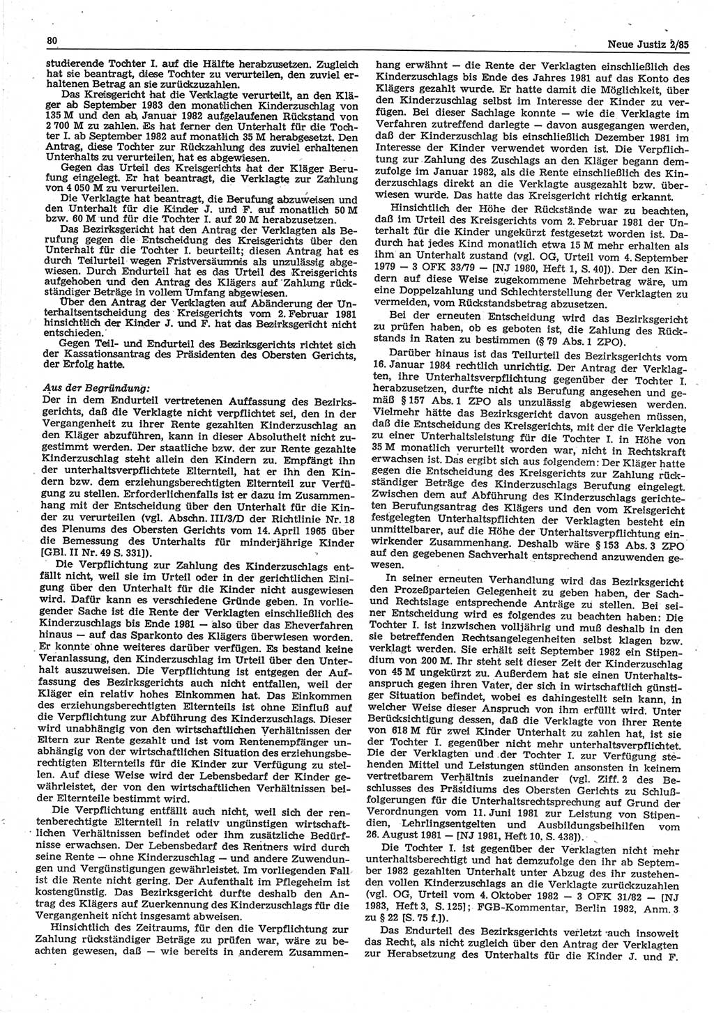 Neue Justiz (NJ), Zeitschrift für sozialistisches Recht und Gesetzlichkeit [Deutsche Demokratische Republik (DDR)], 39. Jahrgang 1985, Seite 80 (NJ DDR 1985, S. 80)