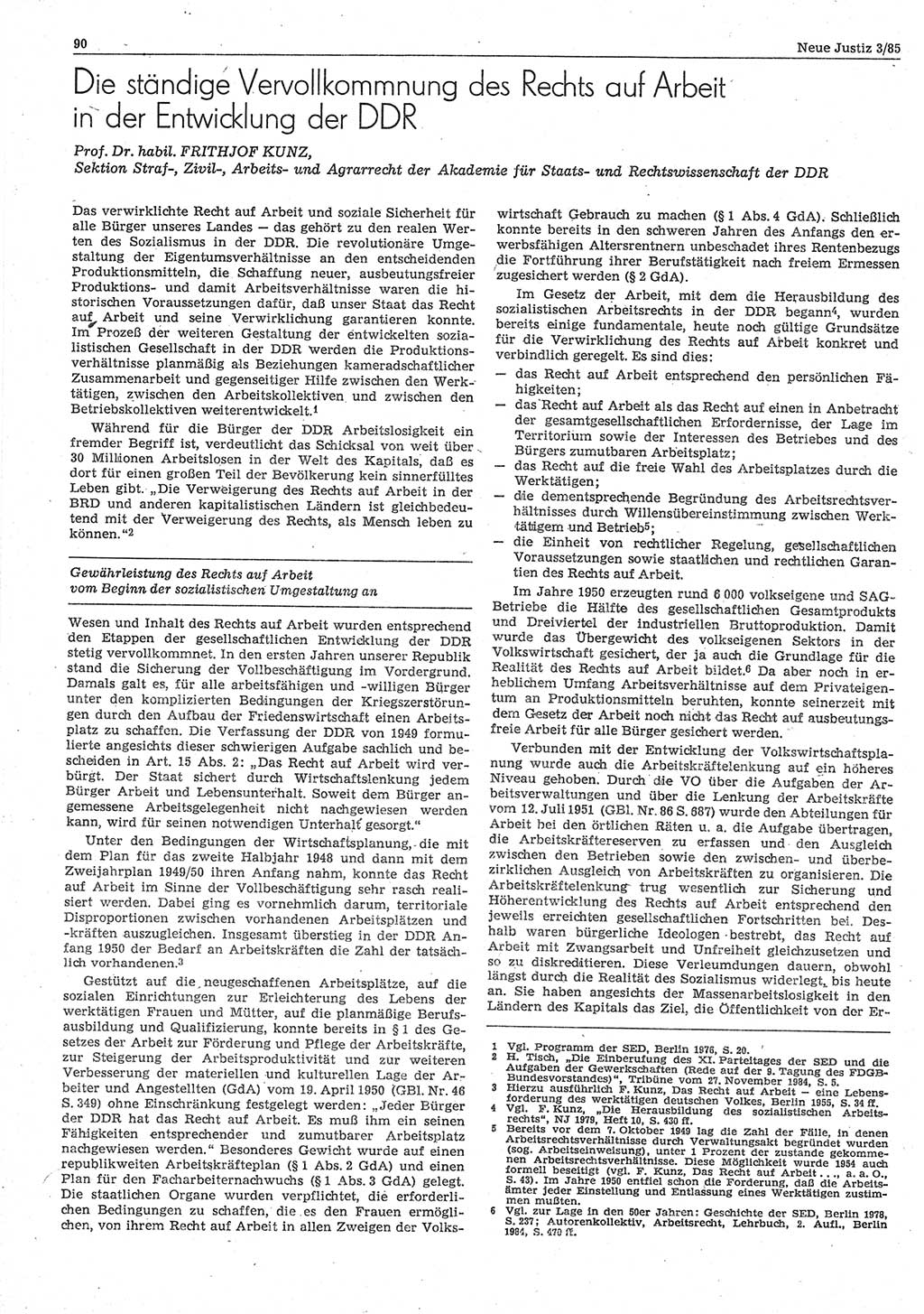 Neue Justiz (NJ), Zeitschrift für sozialistisches Recht und Gesetzlichkeit [Deutsche Demokratische Republik (DDR)], 39. Jahrgang 1985, Seite 90 (NJ DDR 1985, S. 90)