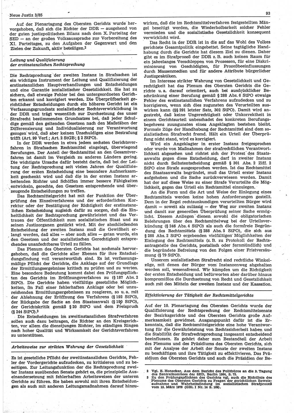 Neue Justiz (NJ), Zeitschrift für sozialistisches Recht und Gesetzlichkeit [Deutsche Demokratische Republik (DDR)], 39. Jahrgang 1985, Seite 93 (NJ DDR 1985, S. 93)