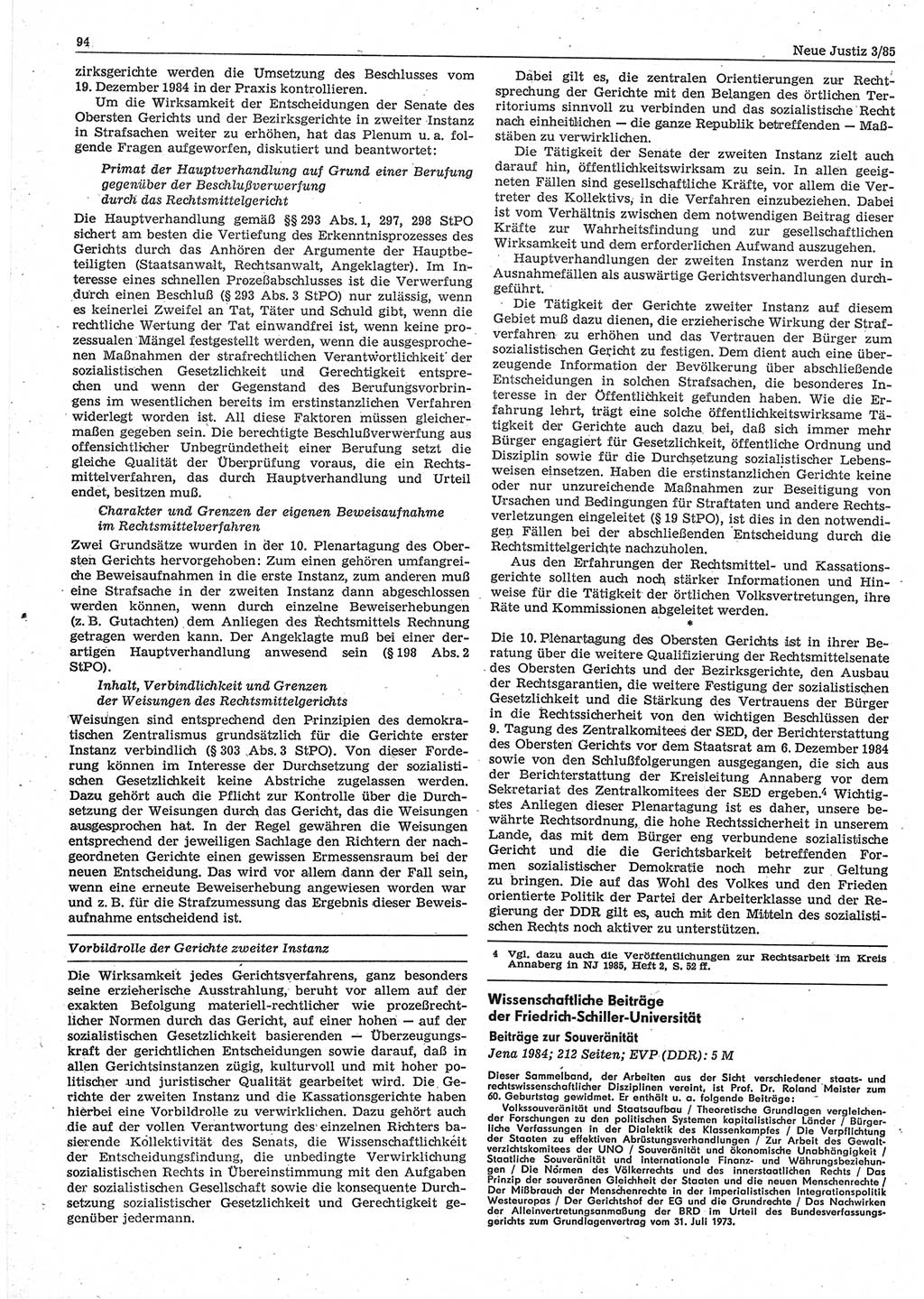 Neue Justiz (NJ), Zeitschrift für sozialistisches Recht und Gesetzlichkeit [Deutsche Demokratische Republik (DDR)], 39. Jahrgang 1985, Seite 94 (NJ DDR 1985, S. 94)