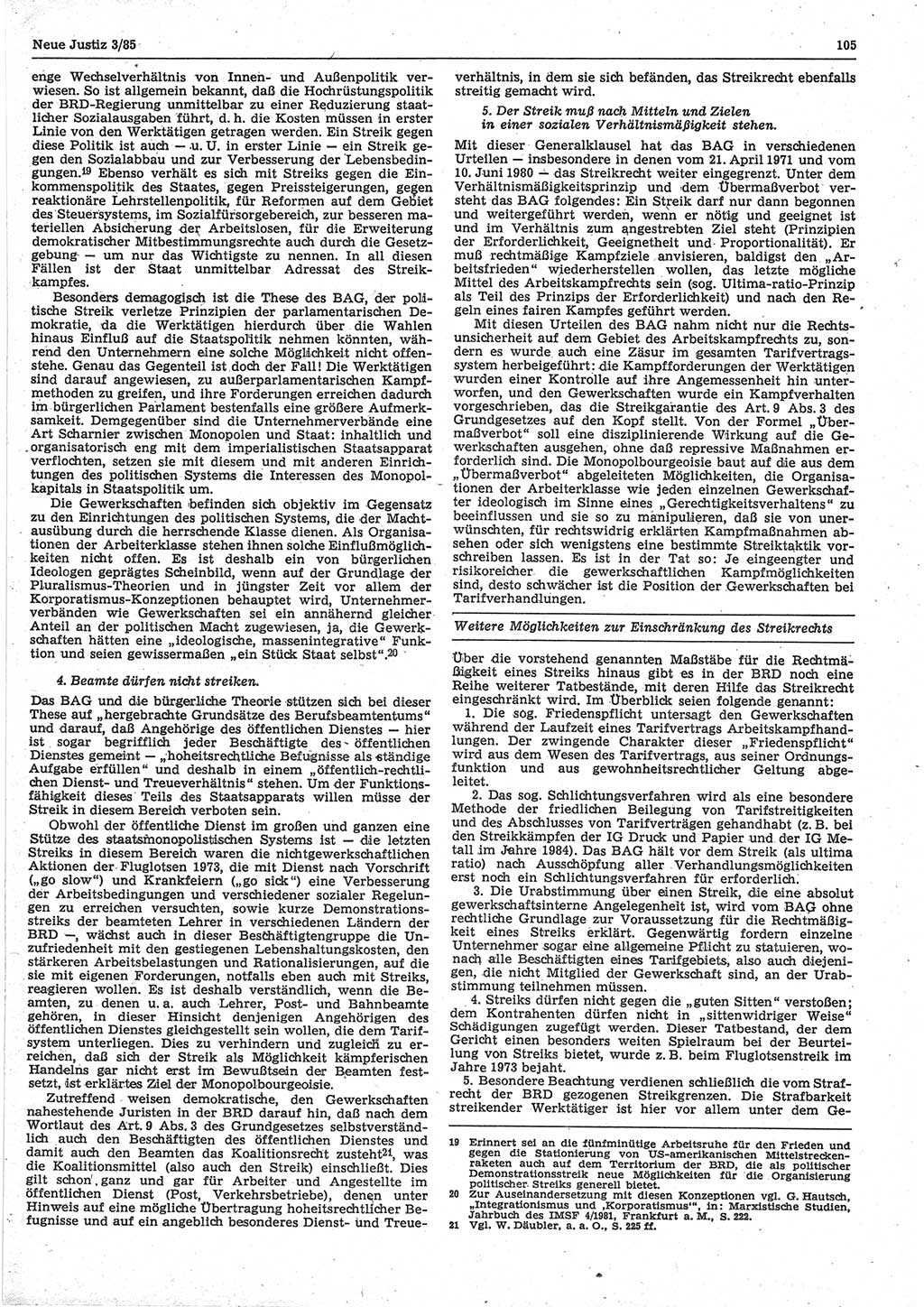 Neue Justiz (NJ), Zeitschrift für sozialistisches Recht und Gesetzlichkeit [Deutsche Demokratische Republik (DDR)], 39. Jahrgang 1985, Seite 105 (NJ DDR 1985, S. 105)
