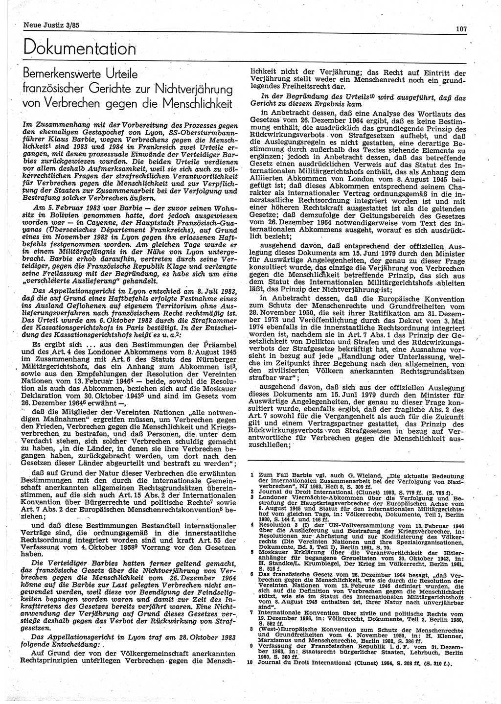 Neue Justiz (NJ), Zeitschrift für sozialistisches Recht und Gesetzlichkeit [Deutsche Demokratische Republik (DDR)], 39. Jahrgang 1985, Seite 107 (NJ DDR 1985, S. 107)