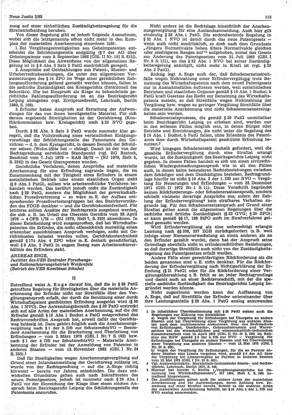 Neue Justiz (NJ), Zeitschrift für sozialistisches Recht und Gesetzlichkeit [Deutsche Demokratische Republik (DDR)], 39. Jahrgang 1985, Seite 115 (NJ DDR 1985, S. 115)