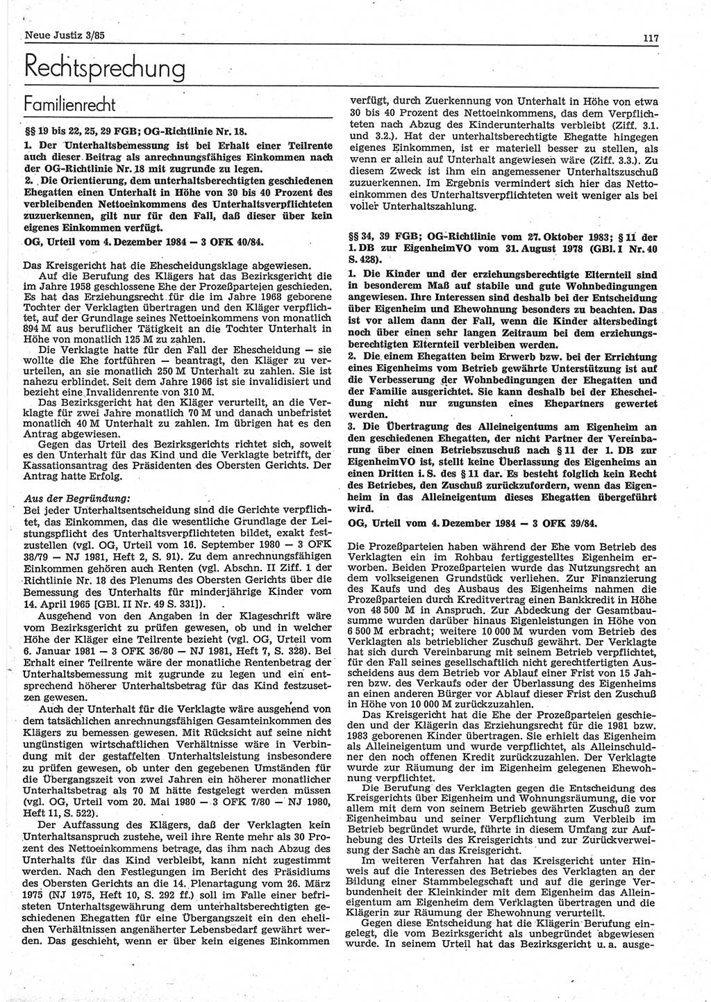 Neue Justiz (NJ), Zeitschrift für sozialistisches Recht und Gesetzlichkeit [Deutsche Demokratische Republik (DDR)], 39. Jahrgang 1985, Seite 117 (NJ DDR 1985, S. 117)
