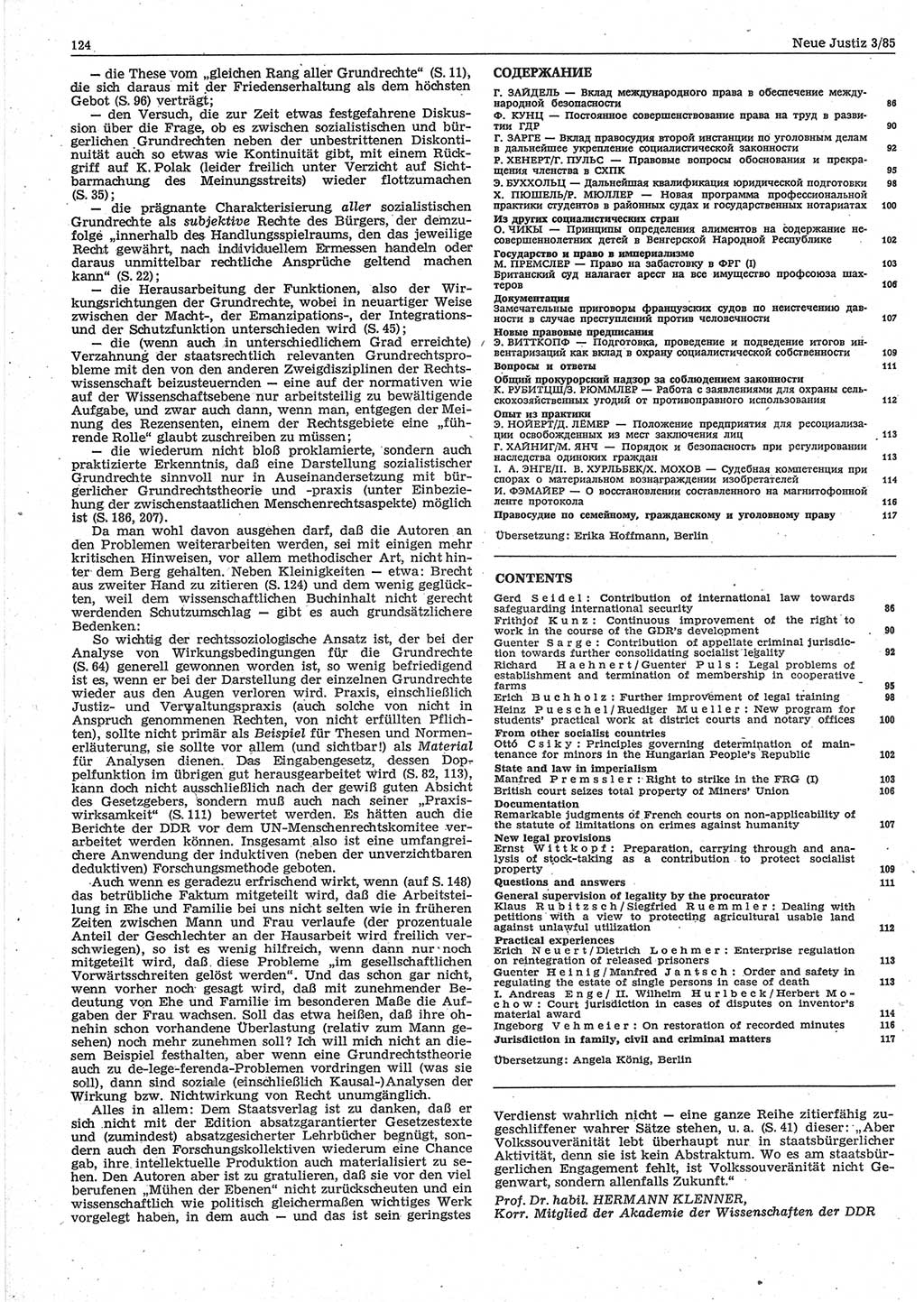 Neue Justiz (NJ), Zeitschrift für sozialistisches Recht und Gesetzlichkeit [Deutsche Demokratische Republik (DDR)], 39. Jahrgang 1985, Seite 124 (NJ DDR 1985, S. 124)
