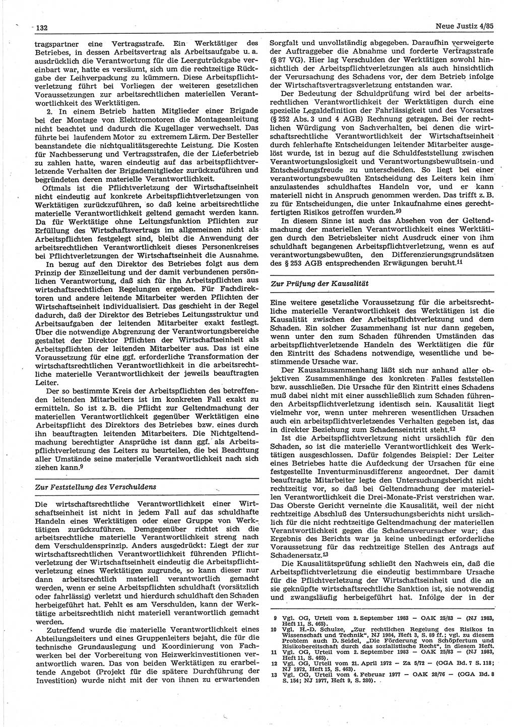 Neue Justiz (NJ), Zeitschrift für sozialistisches Recht und Gesetzlichkeit [Deutsche Demokratische Republik (DDR)], 39. Jahrgang 1985, Seite 132 (NJ DDR 1985, S. 132)