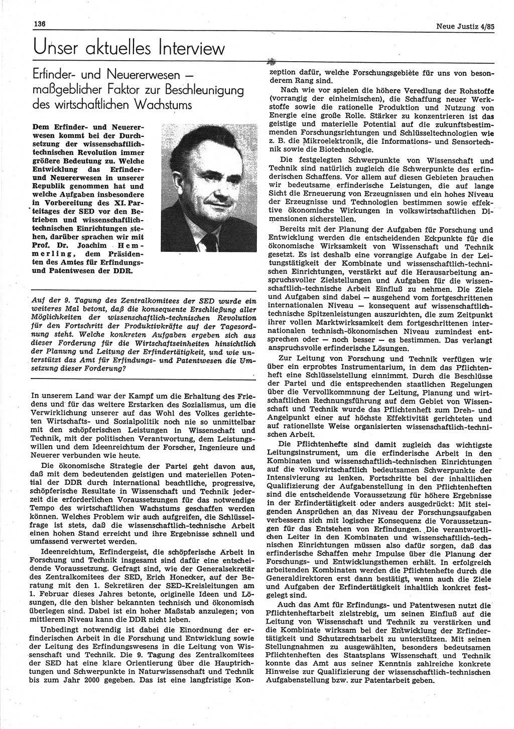 Neue Justiz (NJ), Zeitschrift für sozialistisches Recht und Gesetzlichkeit [Deutsche Demokratische Republik (DDR)], 39. Jahrgang 1985, Seite 136 (NJ DDR 1985, S. 136)