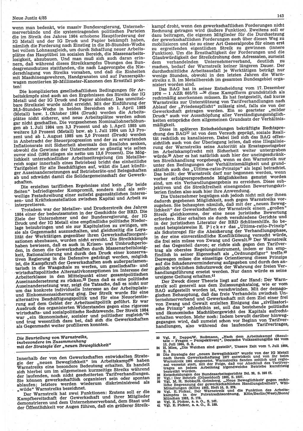 Neue Justiz (NJ), Zeitschrift für sozialistisches Recht und Gesetzlichkeit [Deutsche Demokratische Republik (DDR)], 39. Jahrgang 1985, Seite 143 (NJ DDR 1985, S. 143)