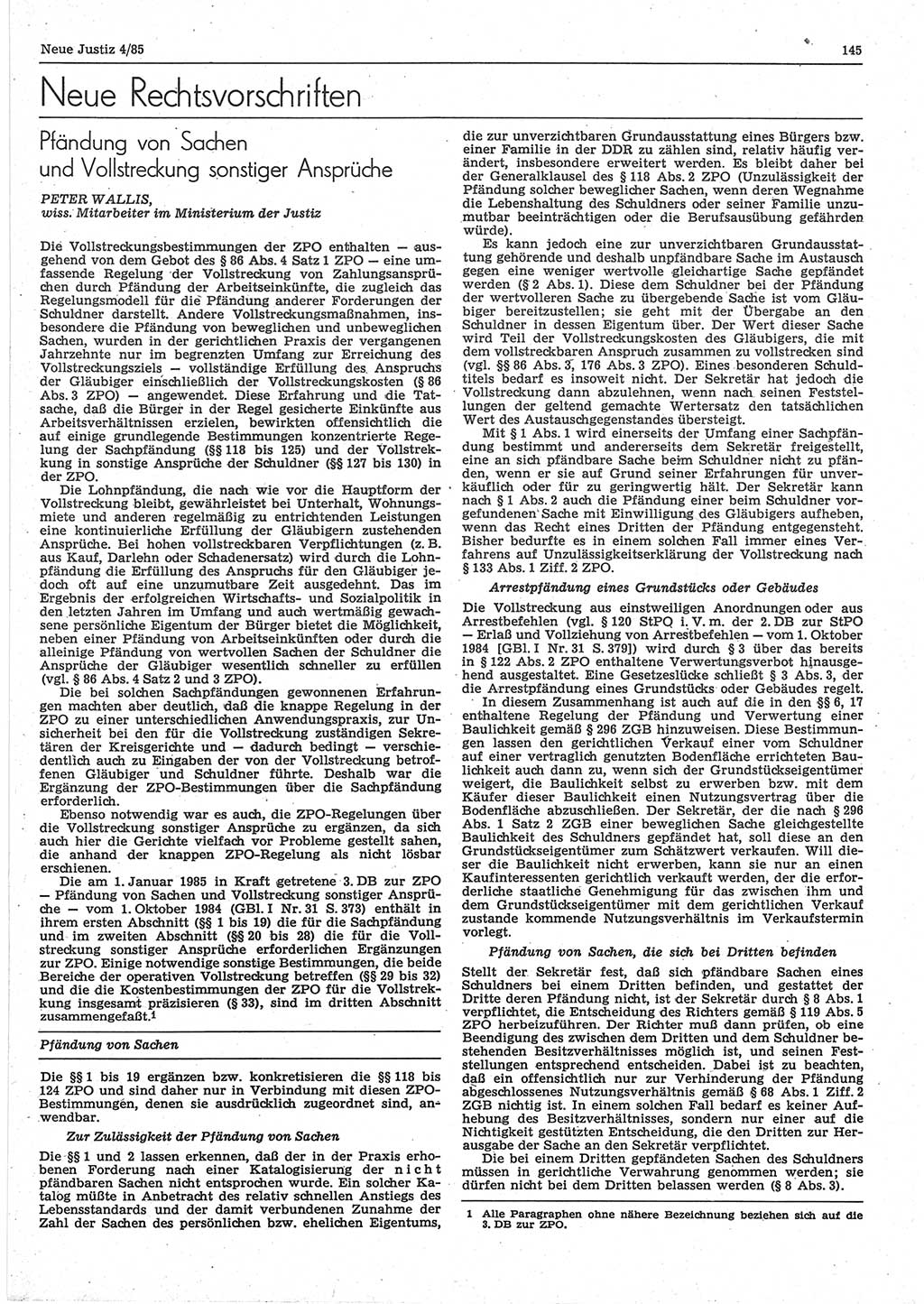 Neue Justiz (NJ), Zeitschrift für sozialistisches Recht und Gesetzlichkeit [Deutsche Demokratische Republik (DDR)], 39. Jahrgang 1985, Seite 145 (NJ DDR 1985, S. 145)