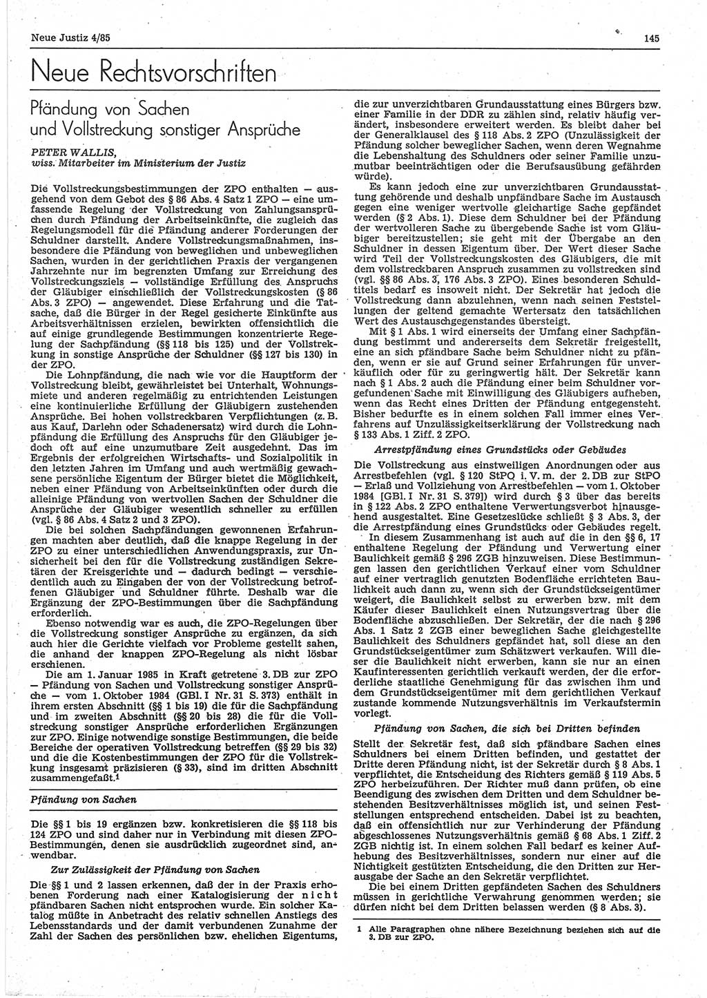 Neue Justiz (NJ), Zeitschrift für sozialistisches Recht und Gesetzlichkeit [Deutsche Demokratische Republik (DDR)], 39. Jahrgang 1985, Seite 145 (NJ DDR 1985, S. 145)