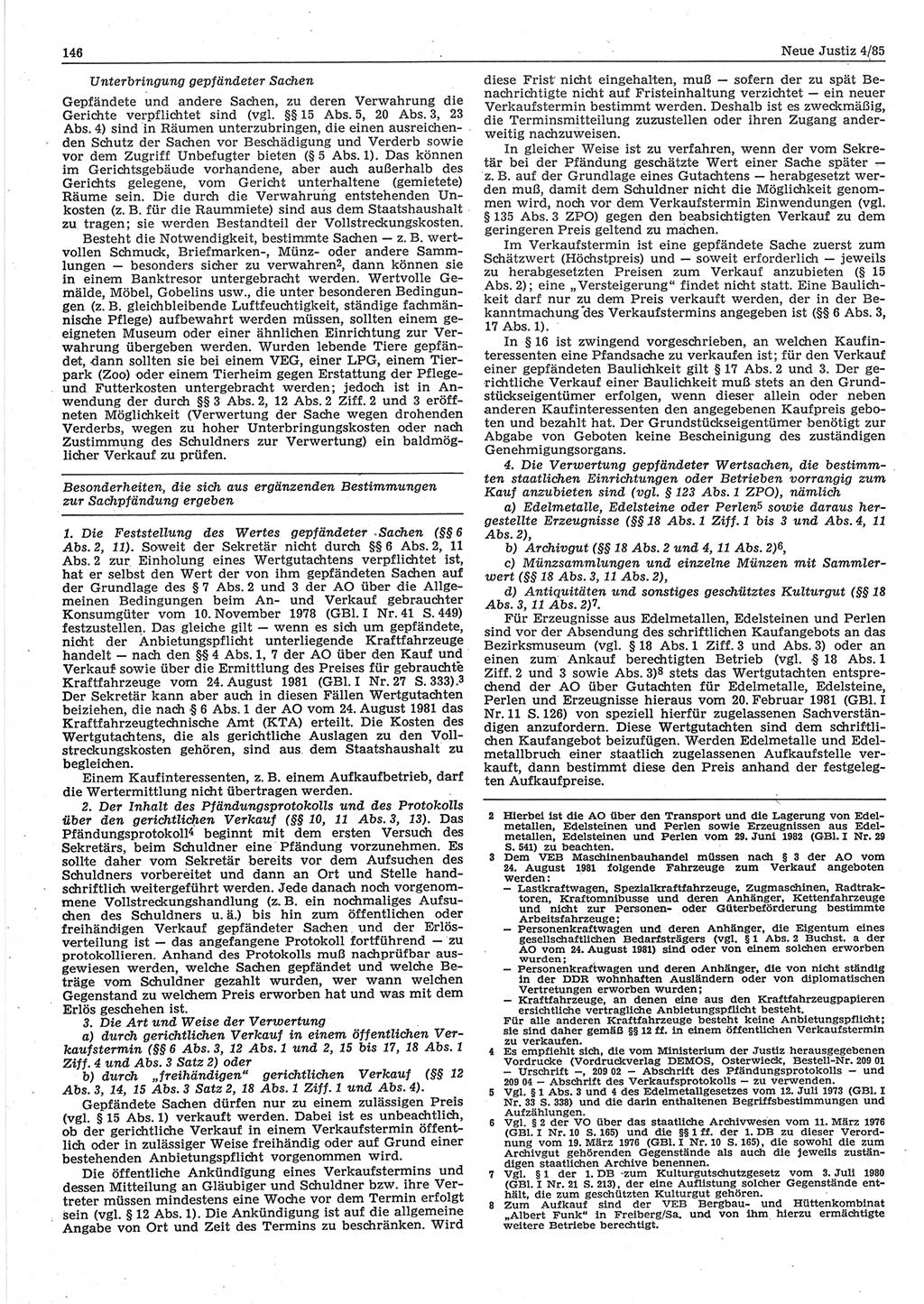 Neue Justiz (NJ), Zeitschrift für sozialistisches Recht und Gesetzlichkeit [Deutsche Demokratische Republik (DDR)], 39. Jahrgang 1985, Seite 146 (NJ DDR 1985, S. 146)