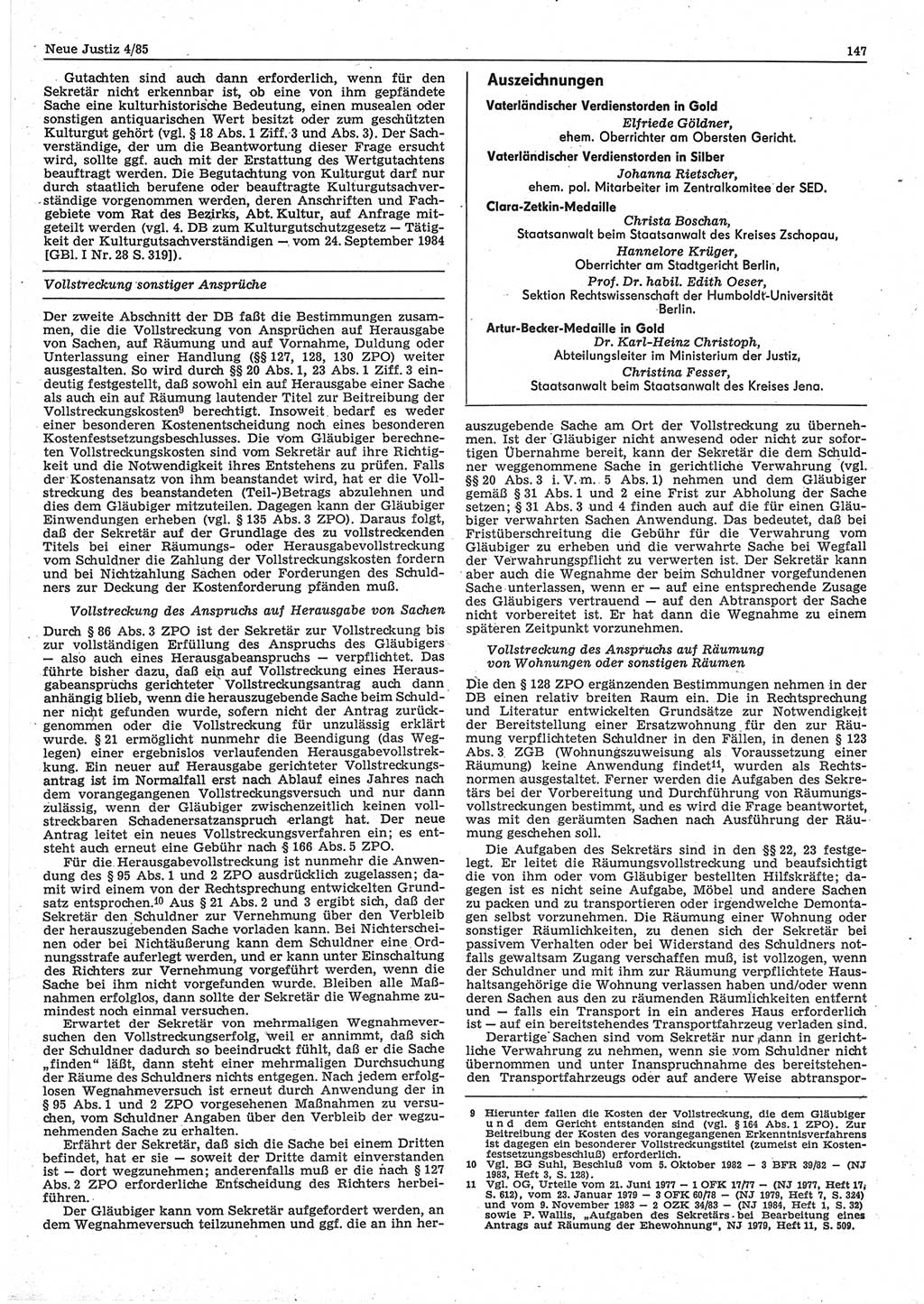 Neue Justiz (NJ), Zeitschrift für sozialistisches Recht und Gesetzlichkeit [Deutsche Demokratische Republik (DDR)], 39. Jahrgang 1985, Seite 147 (NJ DDR 1985, S. 147)