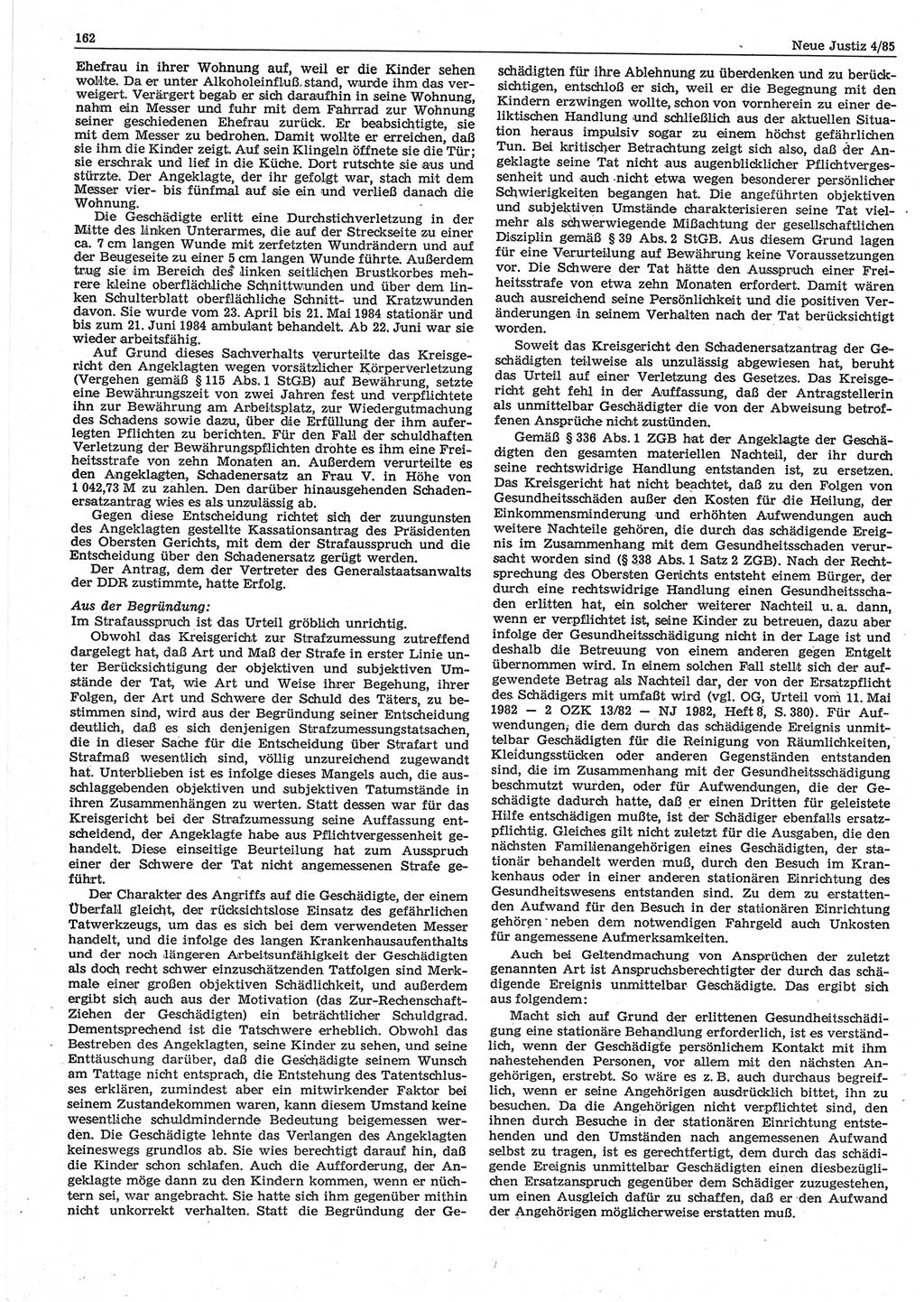 Neue Justiz (NJ), Zeitschrift für sozialistisches Recht und Gesetzlichkeit [Deutsche Demokratische Republik (DDR)], 39. Jahrgang 1985, Seite 162 (NJ DDR 1985, S. 162)