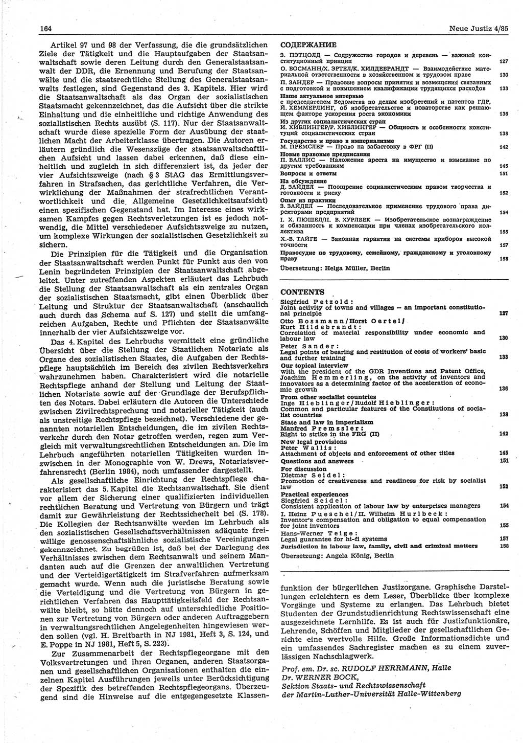 Neue Justiz (NJ), Zeitschrift für sozialistisches Recht und Gesetzlichkeit [Deutsche Demokratische Republik (DDR)], 39. Jahrgang 1985, Seite 164 (NJ DDR 1985, S. 164)
