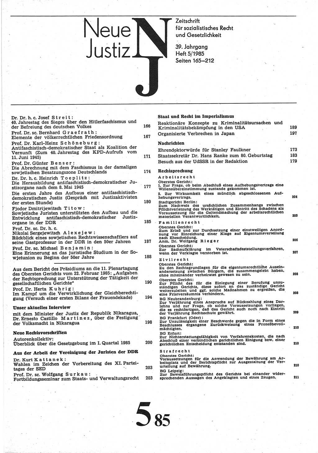 Neue Justiz (NJ), Zeitschrift für sozialistisches Recht und Gesetzlichkeit [Deutsche Demokratische Republik (DDR)], 39. Jahrgang 1985, Seite 165 (NJ DDR 1985, S. 165)
