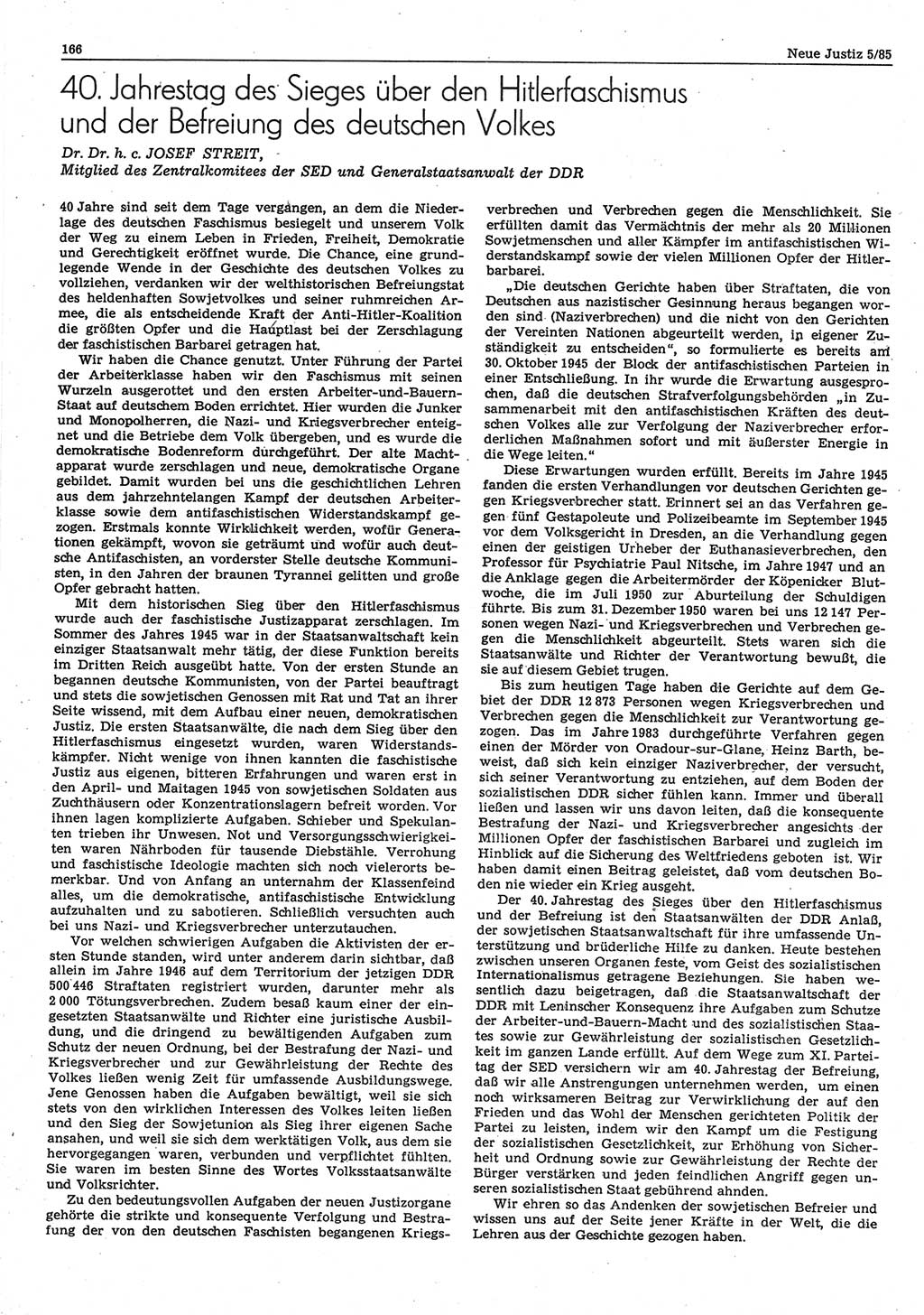 Neue Justiz (NJ), Zeitschrift für sozialistisches Recht und Gesetzlichkeit [Deutsche Demokratische Republik (DDR)], 39. Jahrgang 1985, Seite 166 (NJ DDR 1985, S. 166)